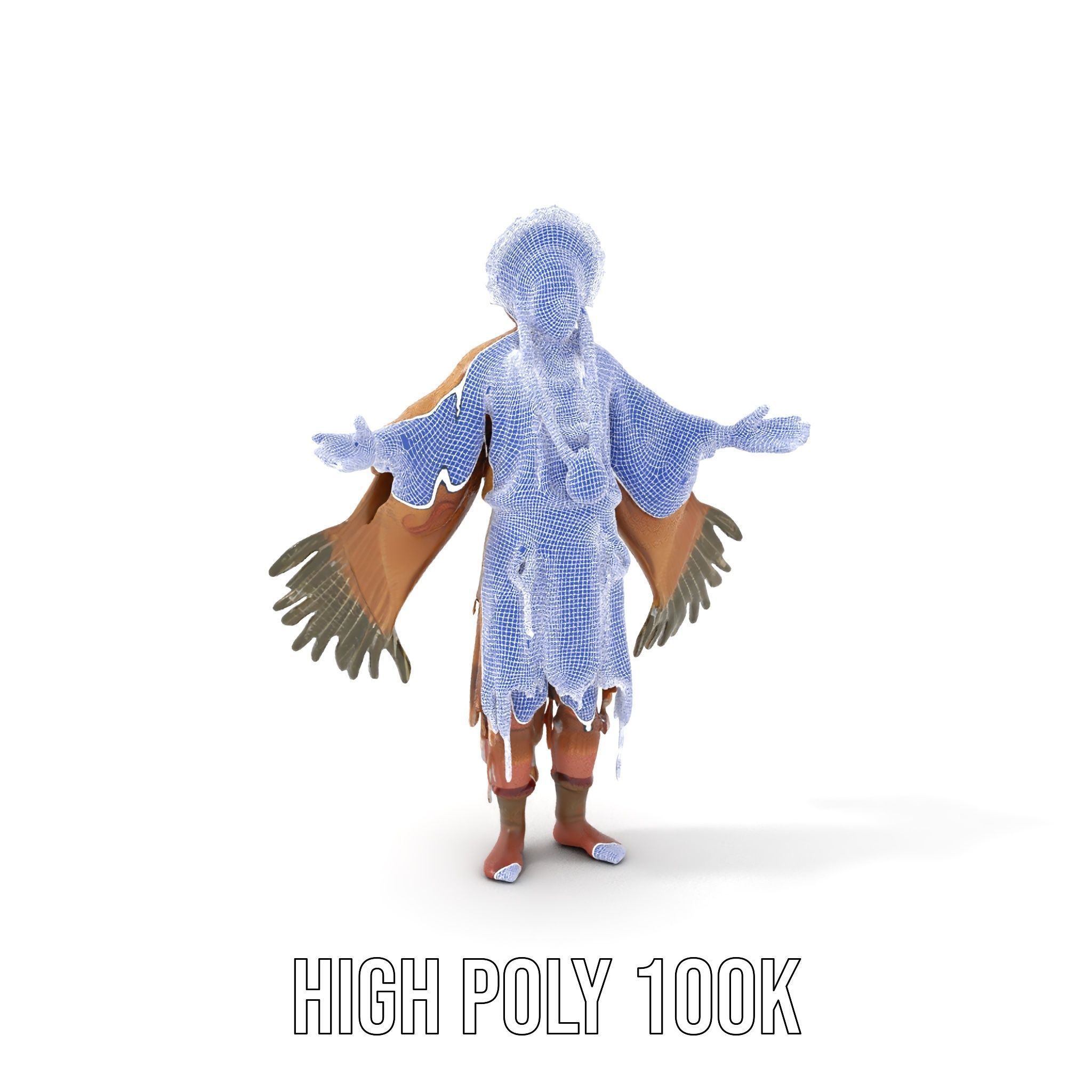 Elder Rigged and Animated Native American Character Model Low-poly 3D model_4