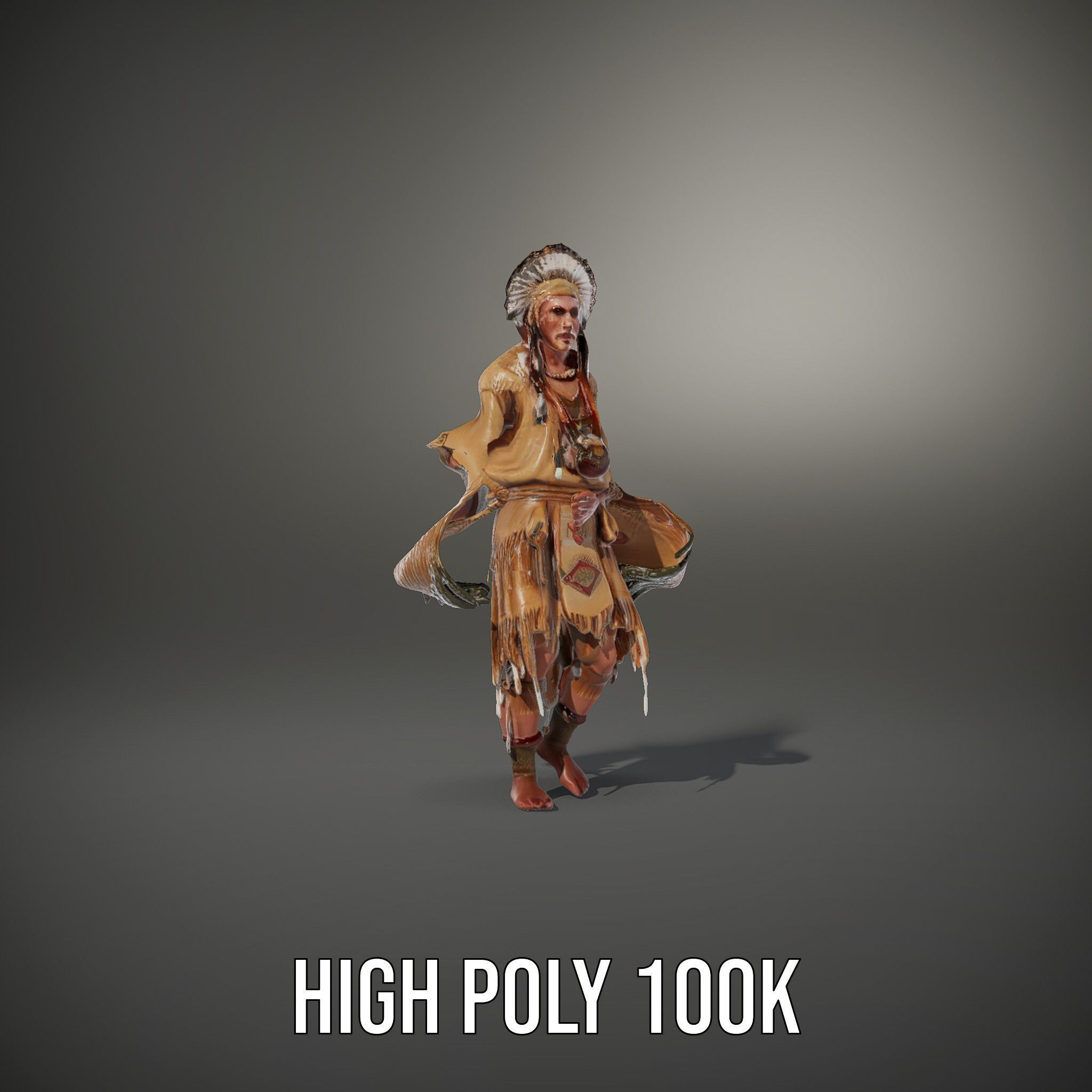 Elder Rigged and Animated Native American Character Model Low-poly 3D model_36