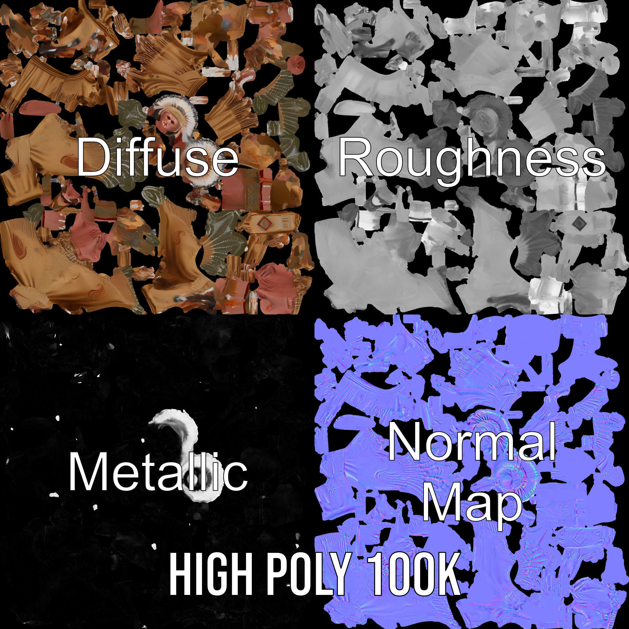 Elder Rigged and Animated Native American Character Model Low-poly 3D model_3