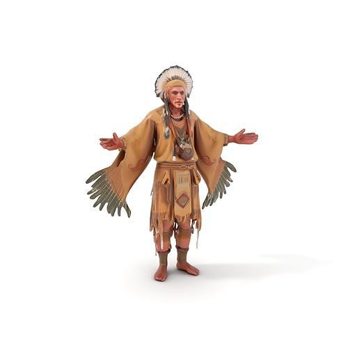 Elder Rigged and Animated Native American Character Model Low-poly 3D model