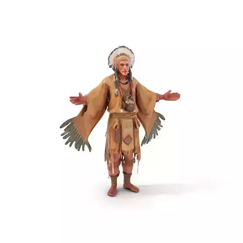 Elder Rigged and Animated Native American Character Model Low-poly 3D model