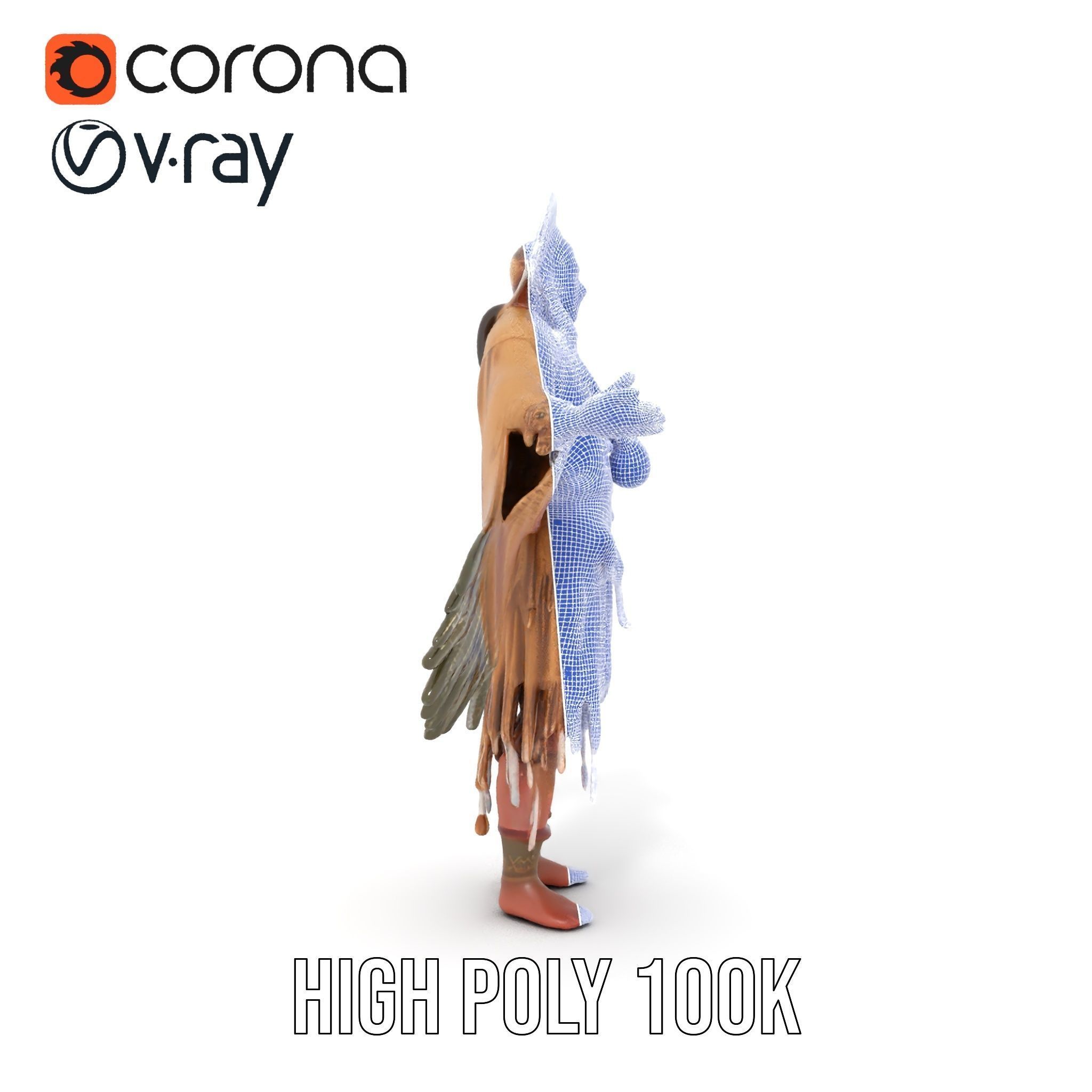 Elder Rigged and Animated Native American Character Model Low-poly 3D model_31