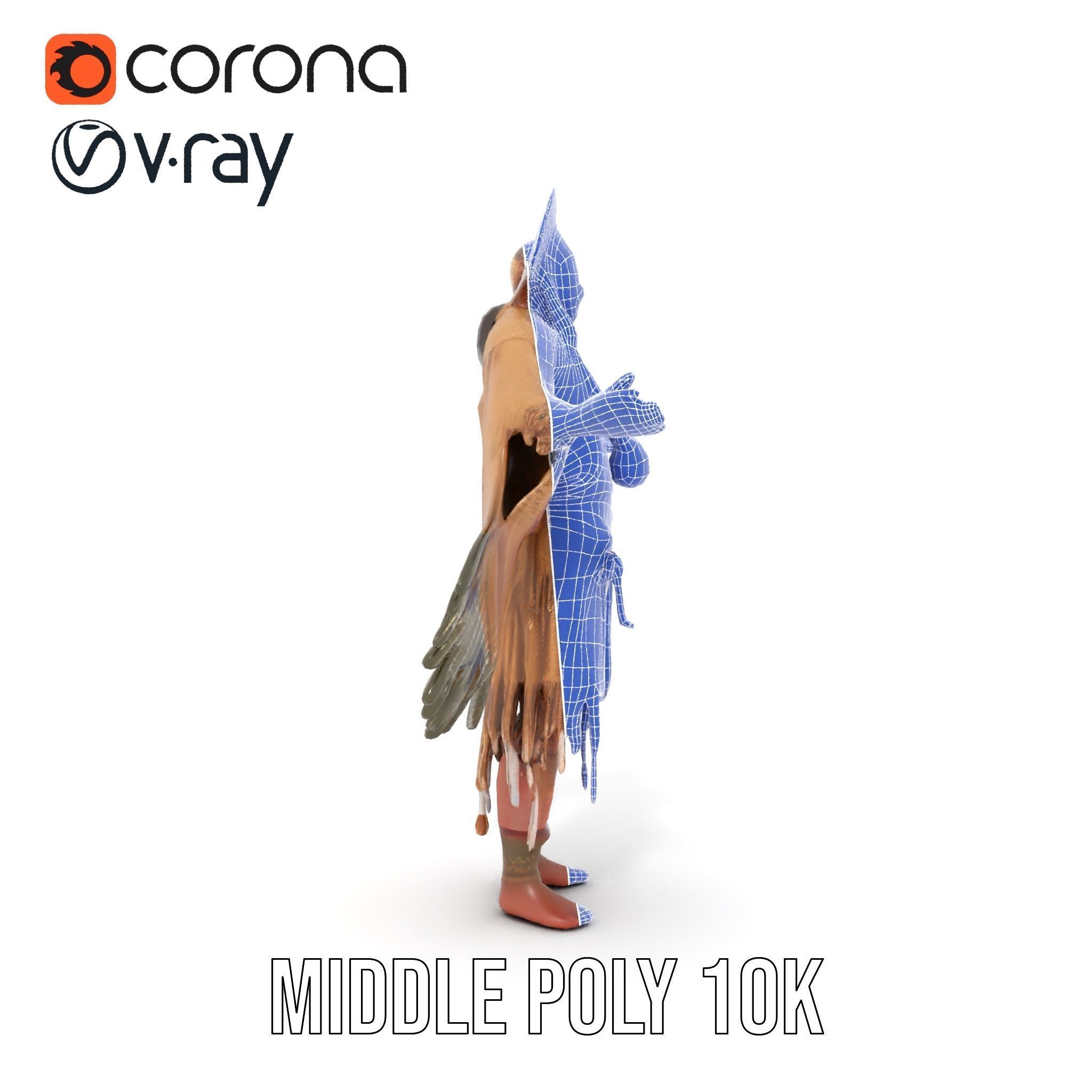 Elder Rigged and Animated Native American Character Model Low-poly 3D model_23