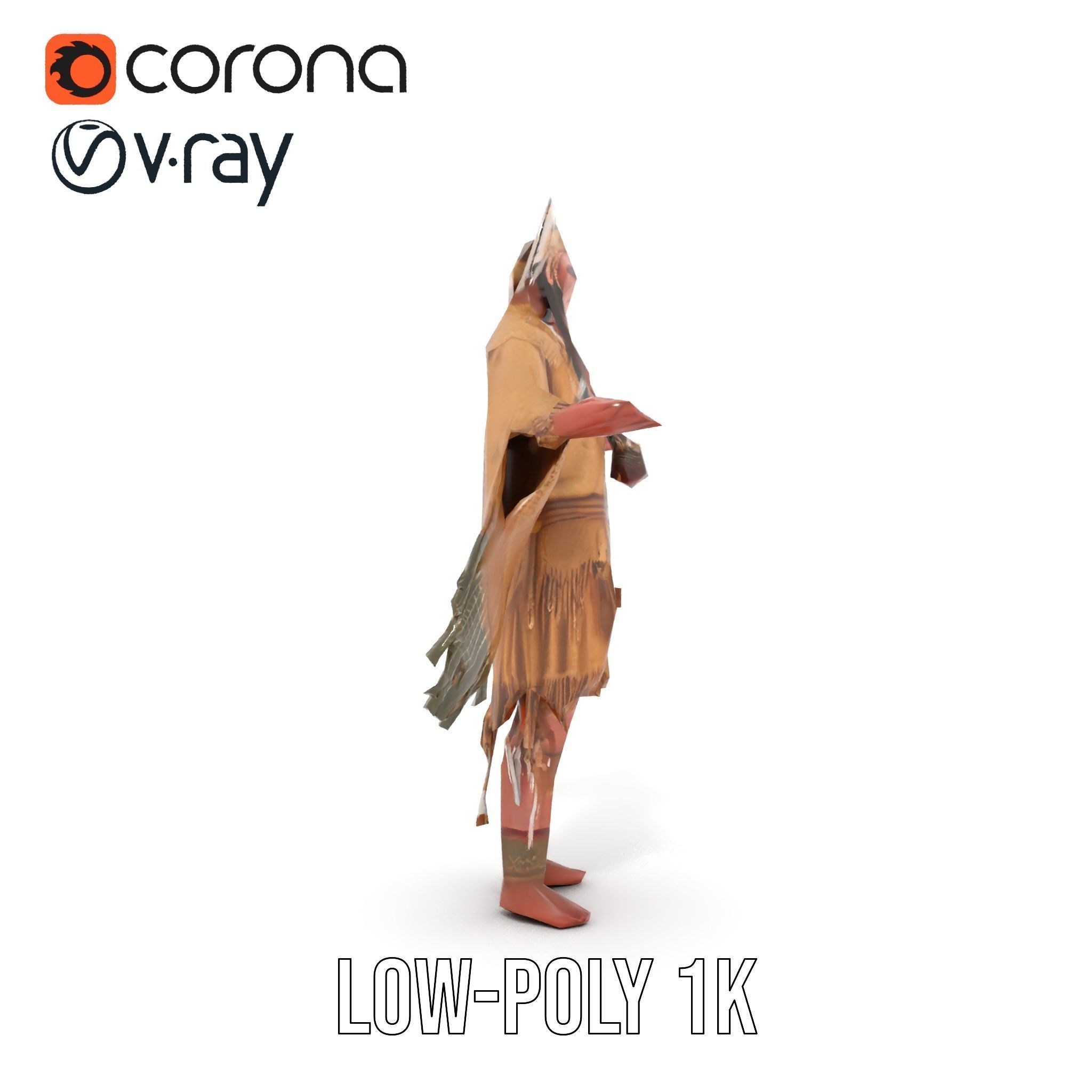 Elder Rigged and Animated Native American Character Model Low-poly 3D model_7