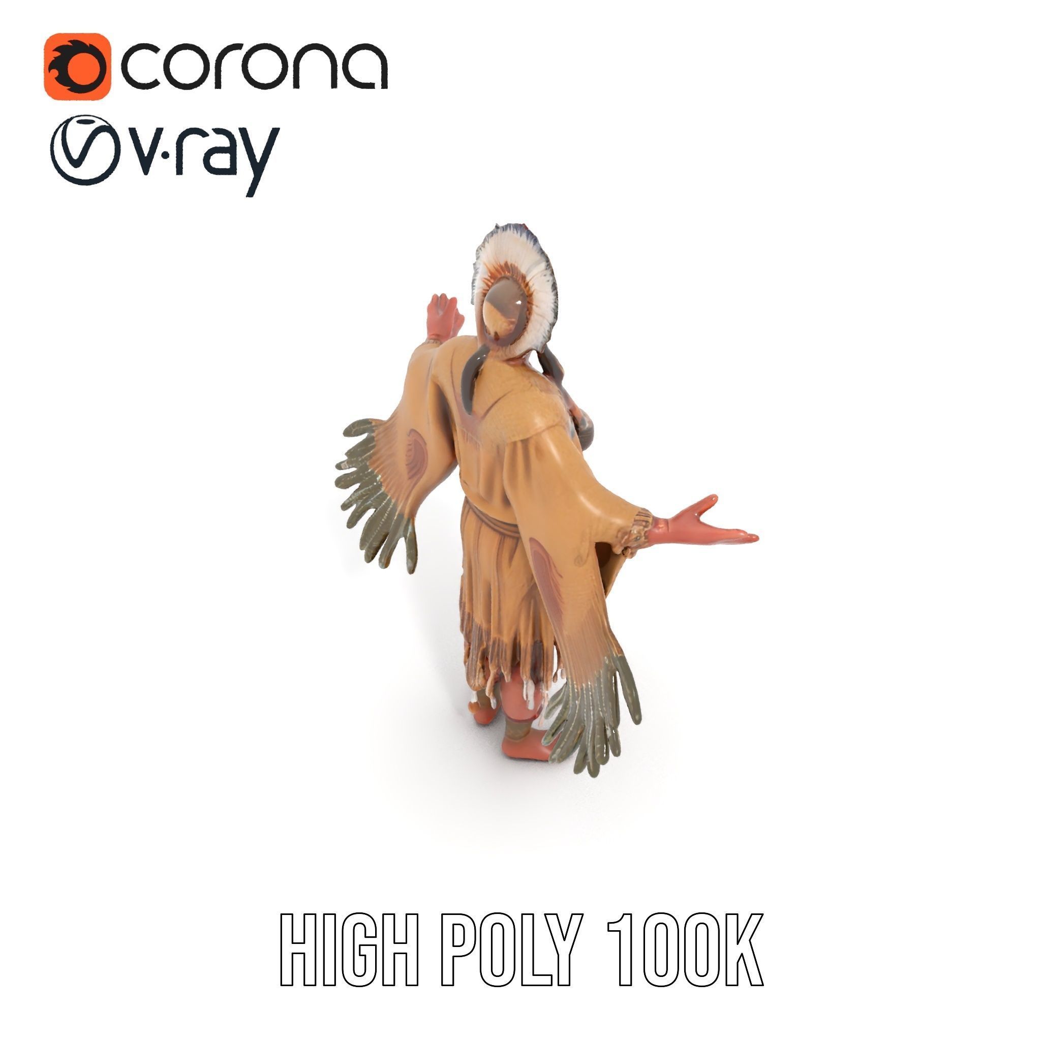 Elder Rigged and Animated Native American Character Model Low-poly 3D model_16