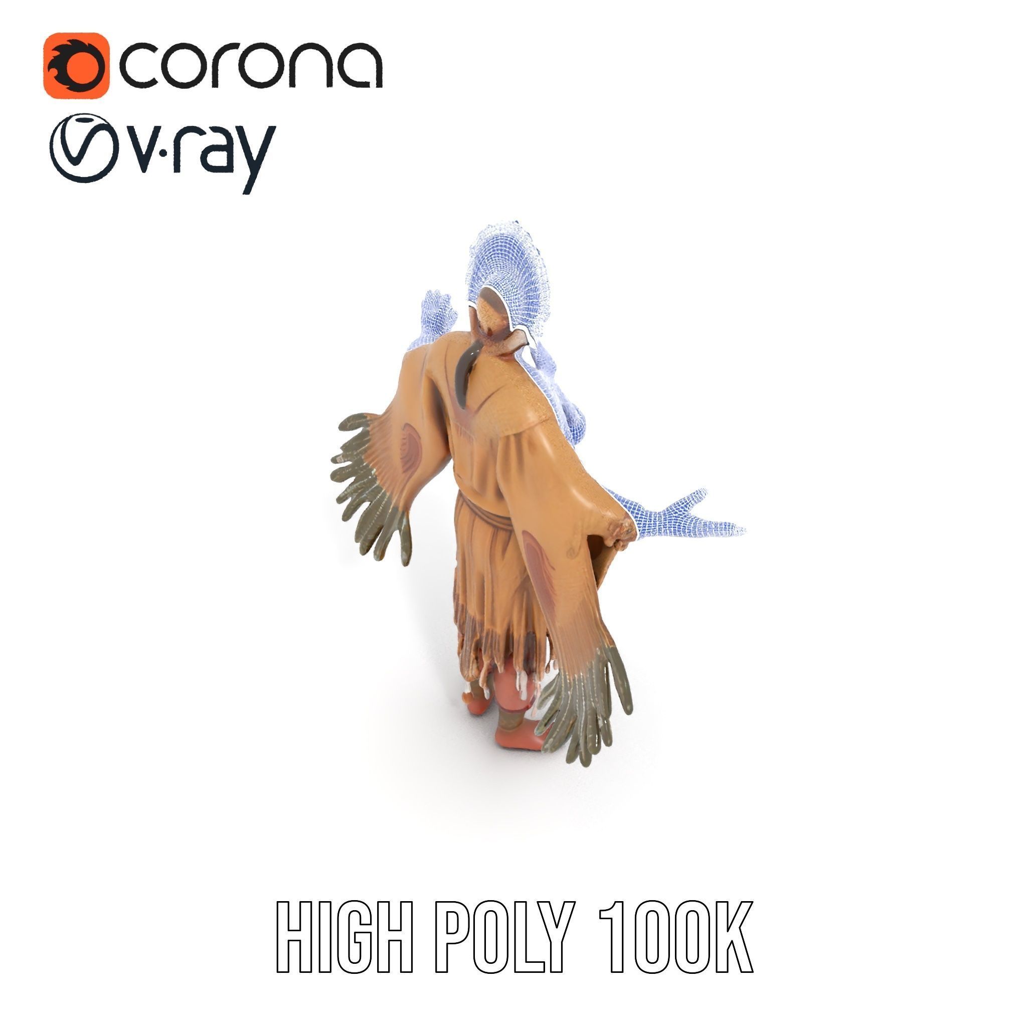 Elder Rigged and Animated Native American Character Model Low-poly 3D model_22