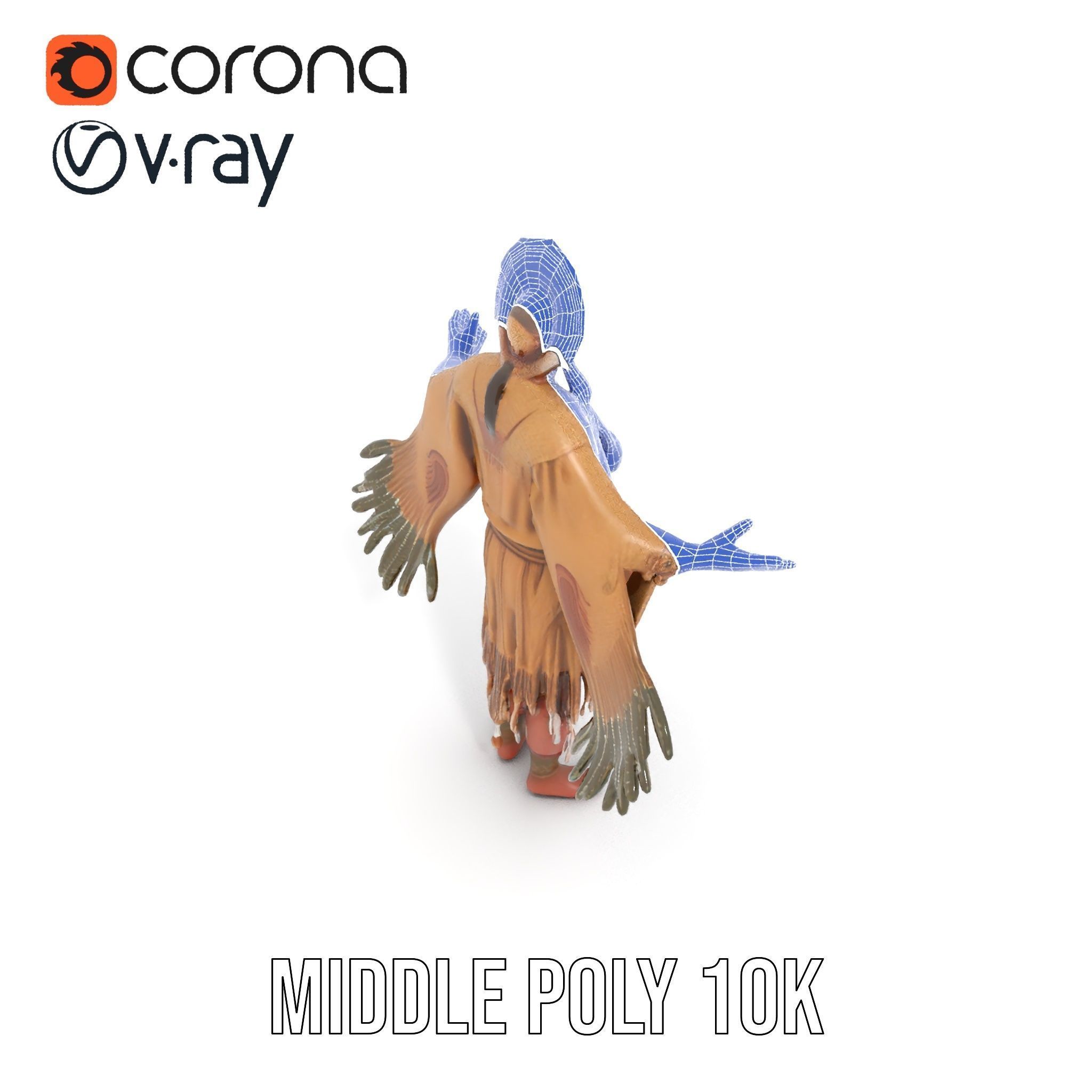 Elder Rigged and Animated Native American Character Model Low-poly 3D model_34