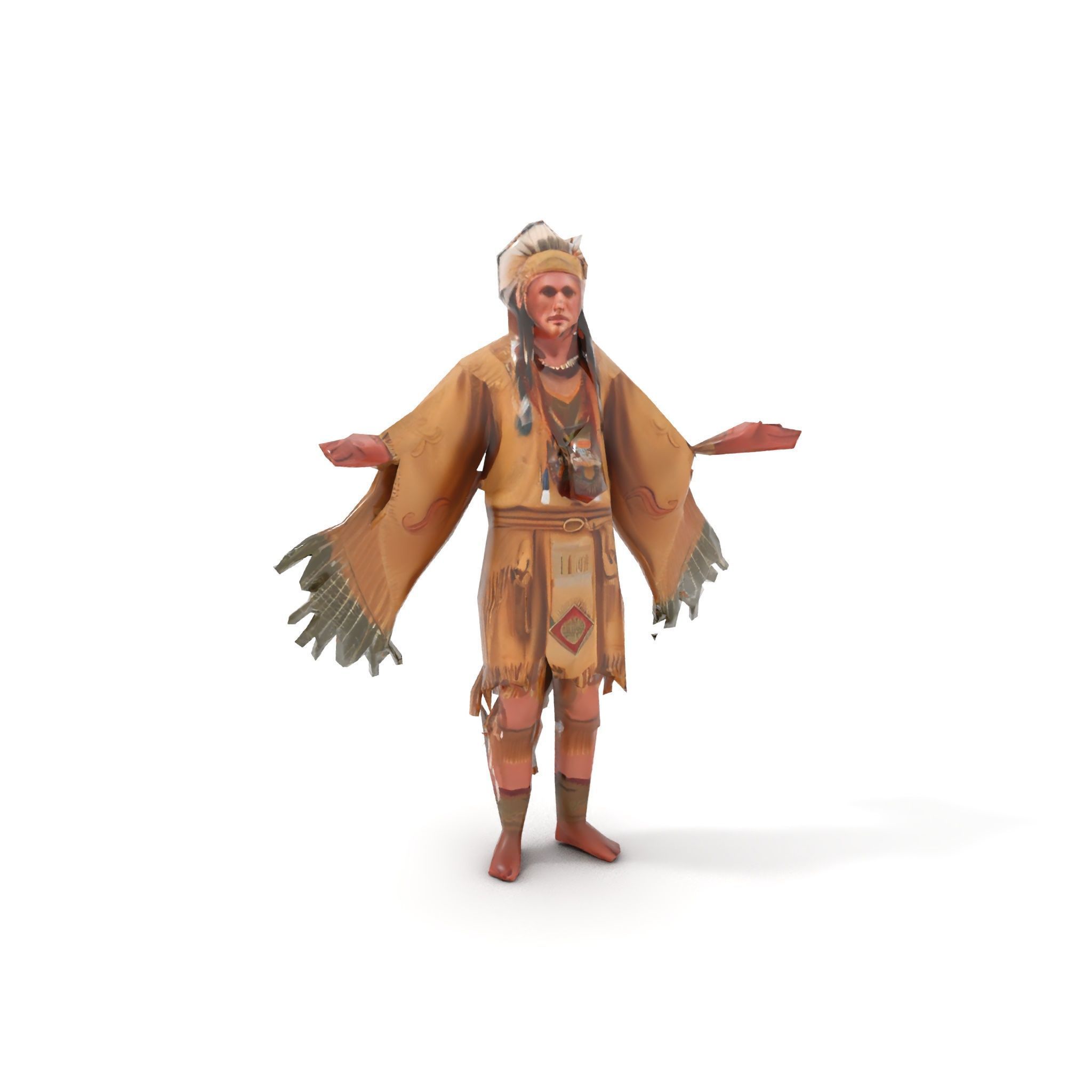 Elder Rigged and Animated Native American Character Model Low-poly 3D model_24