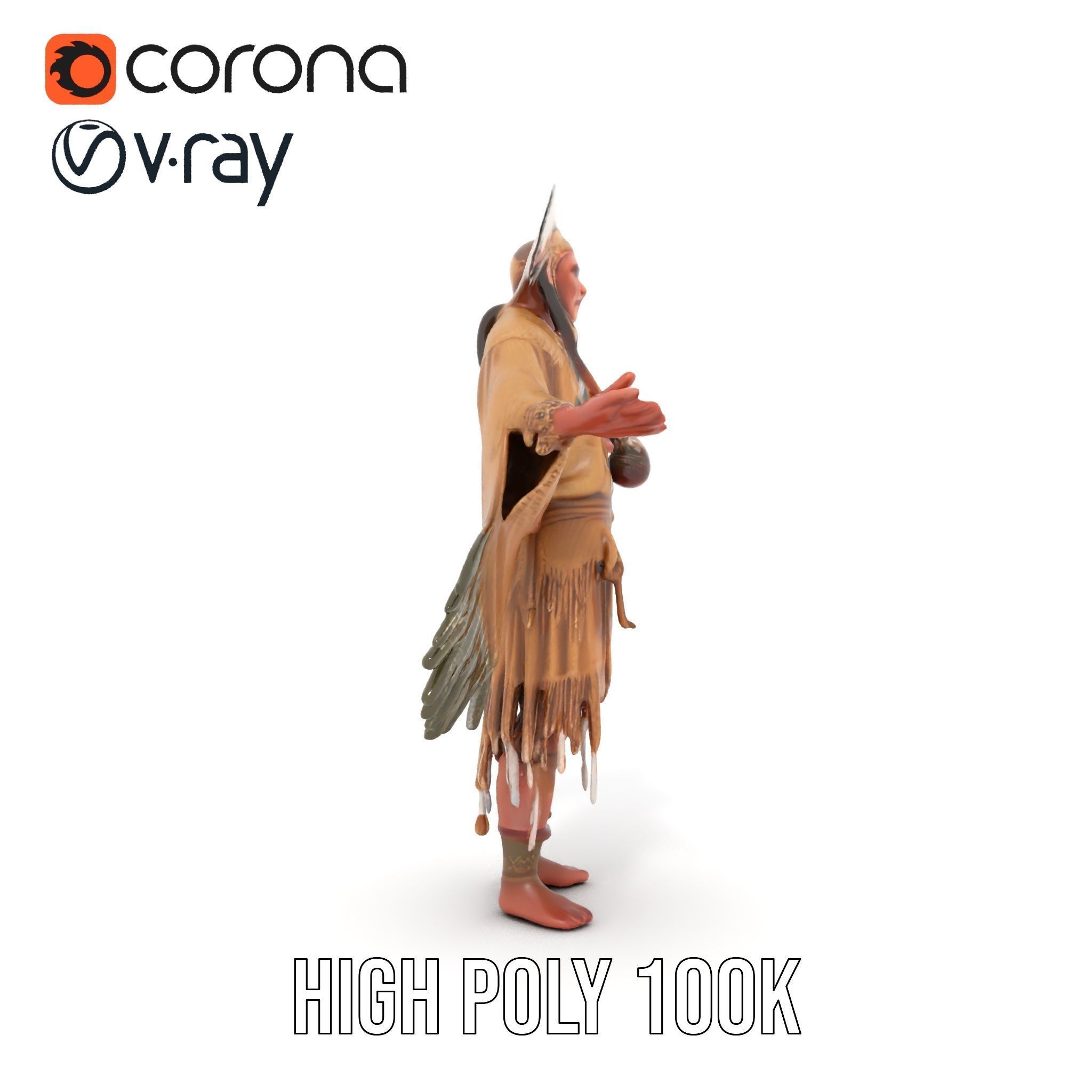 Elder Rigged and Animated Native American Character Model Low-poly 3D model_28