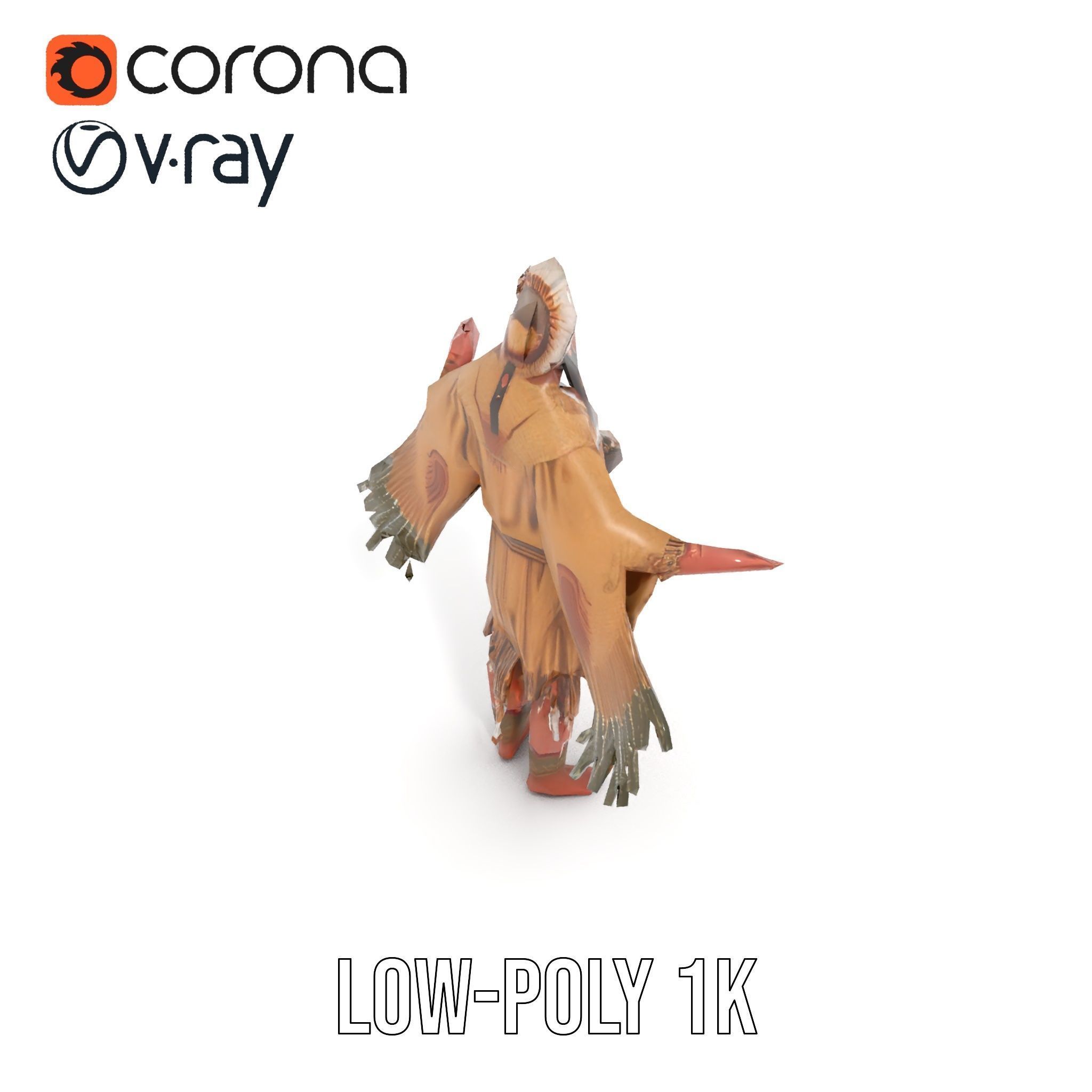 Elder Rigged and Animated Native American Character Model Low-poly 3D model_15