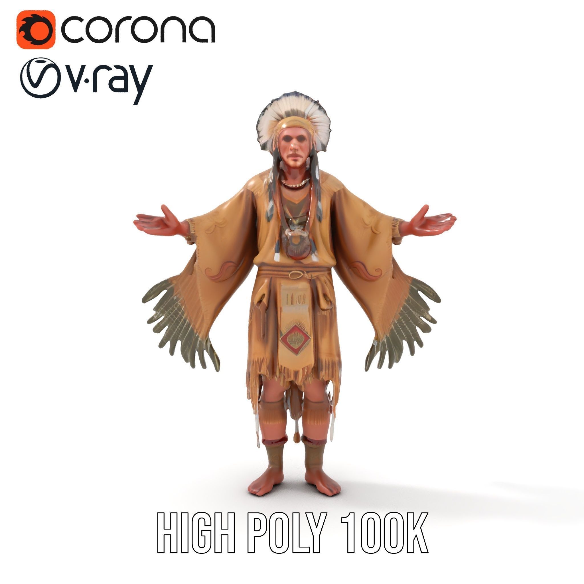 Elder Rigged and Animated Native American Character Model Low-poly 3D model_25