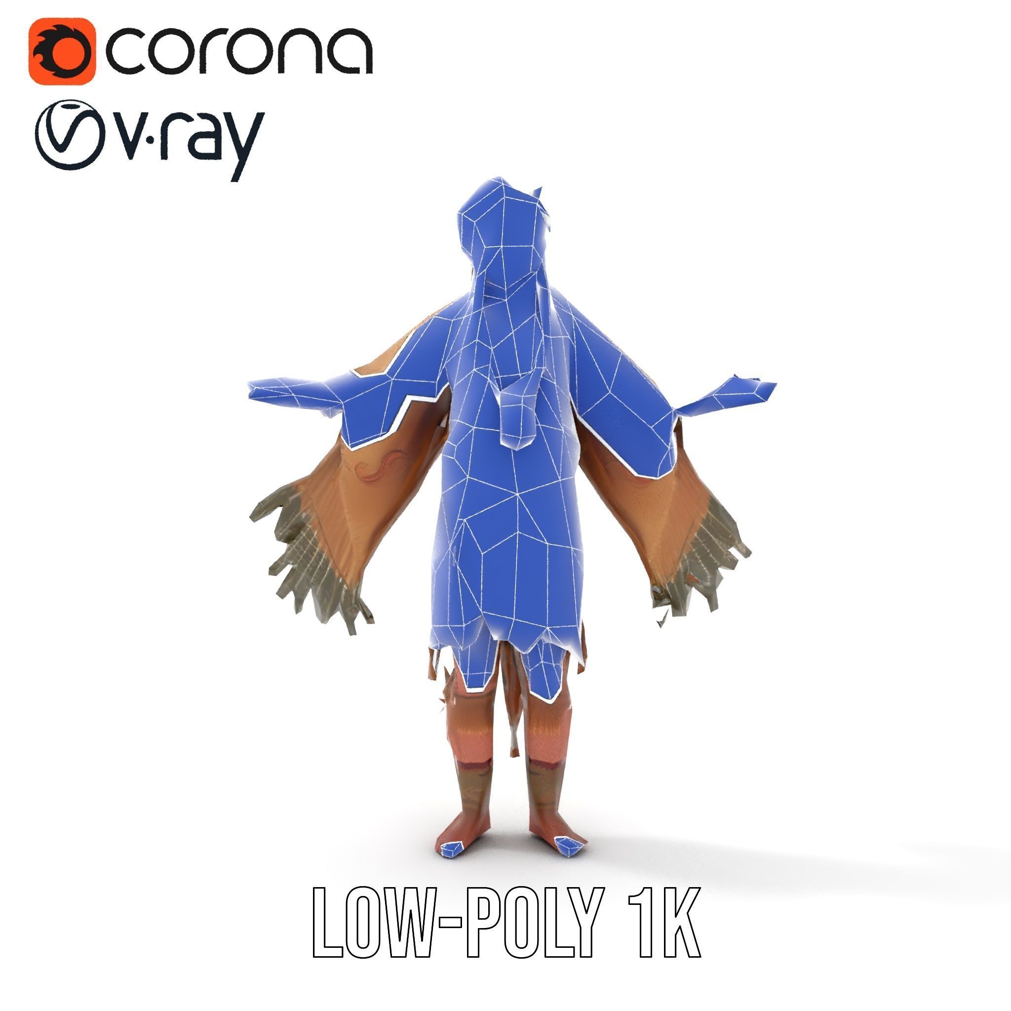 Elder Rigged and Animated Native American Character Model Low-poly 3D model_21