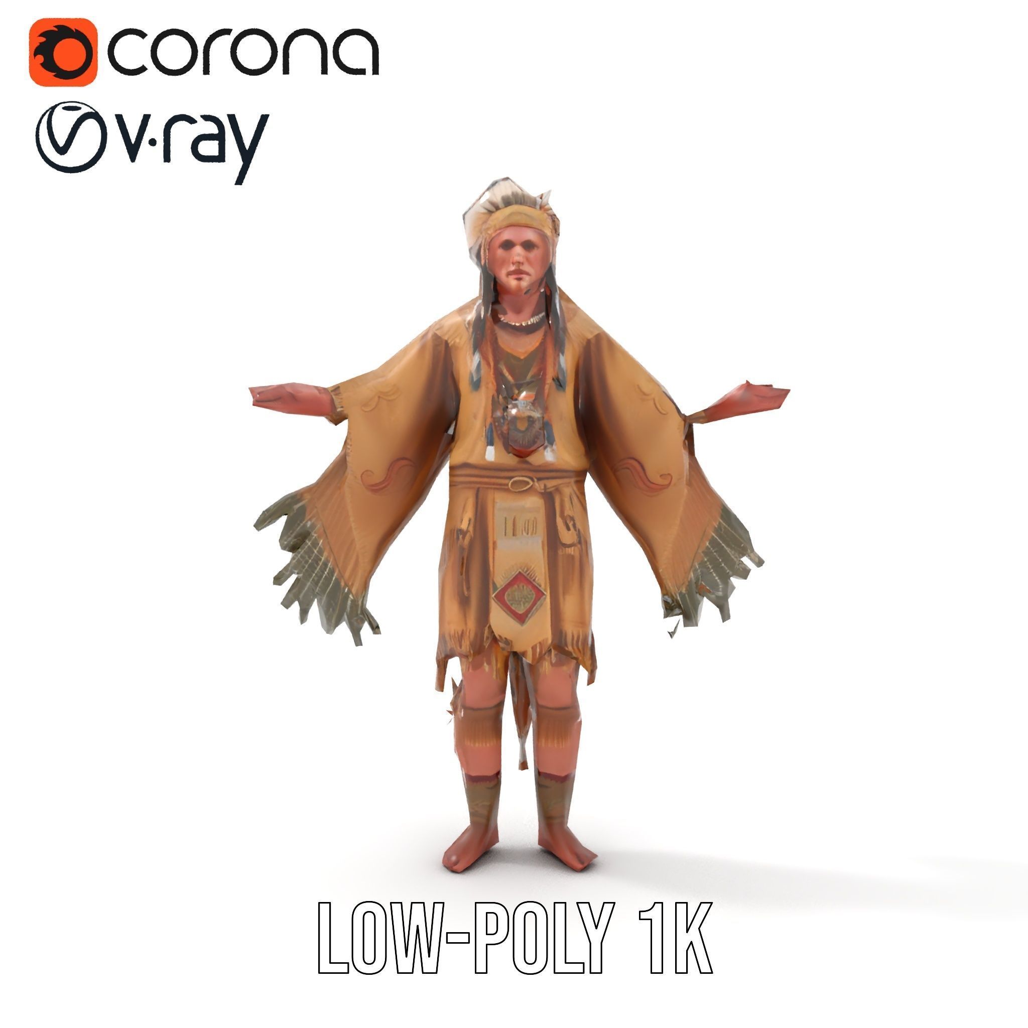 Elder Rigged and Animated Native American Character Model Low-poly 3D model_13