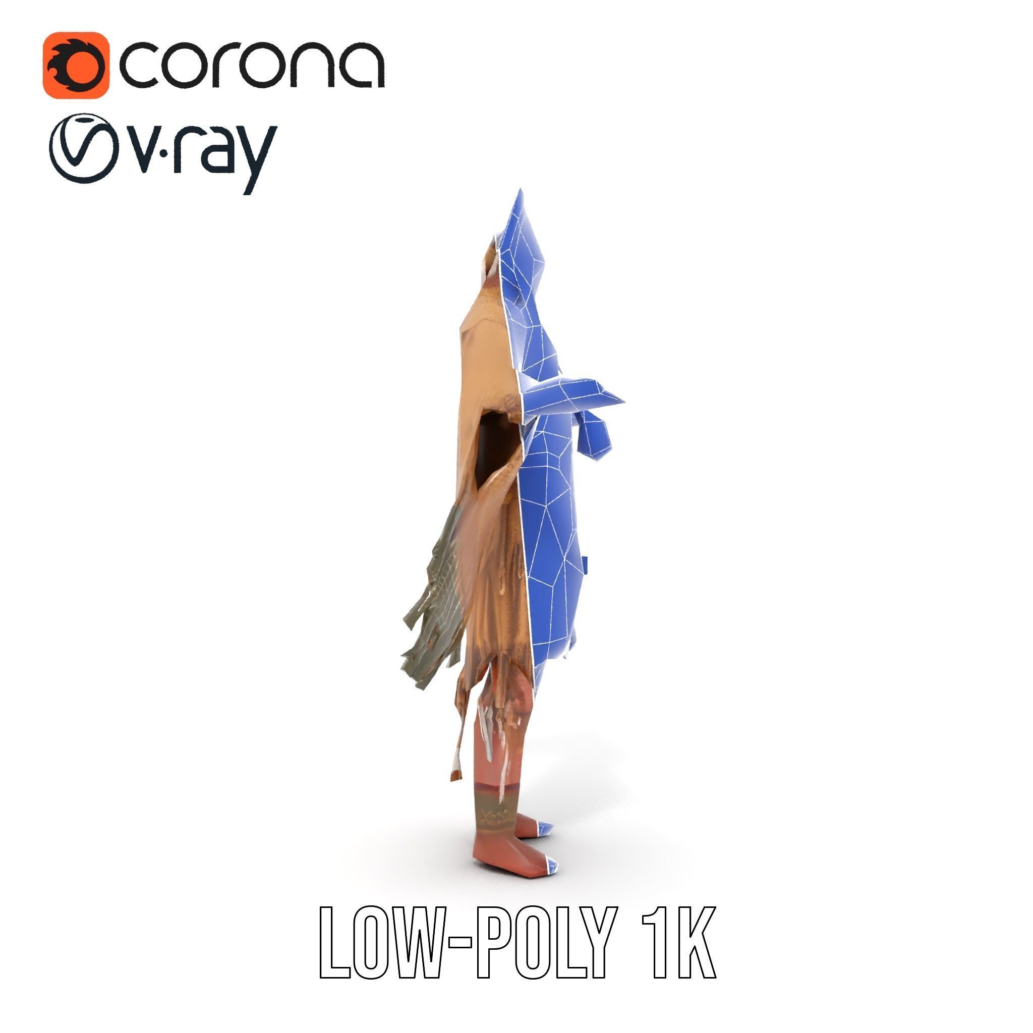 Elder Rigged and Animated Native American Character Model Low-poly 3D model_30