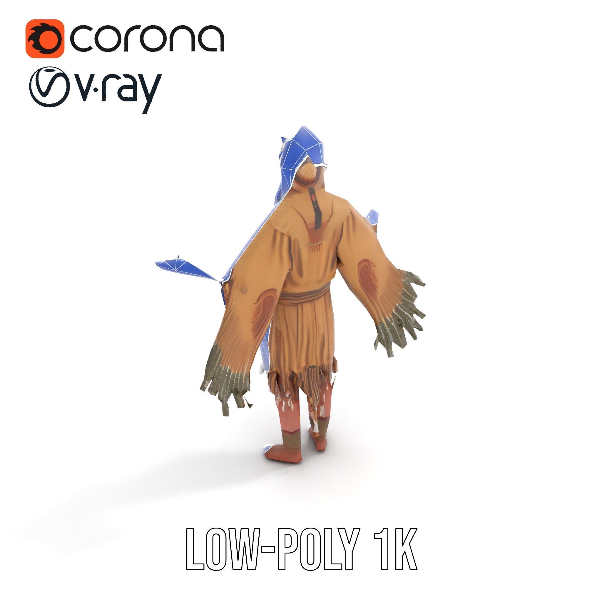 Elder Rigged and Animated Native American Character Model Low-poly 3D model_8