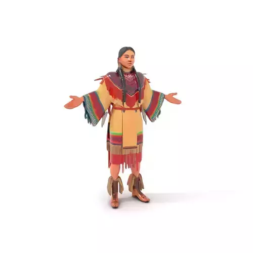 Traditional Attire Female Character Rigged and Animated Low-poly 3D model