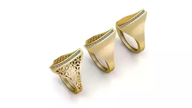  Modern Filigree Gold Ring  3D Print Casting 3 pcs