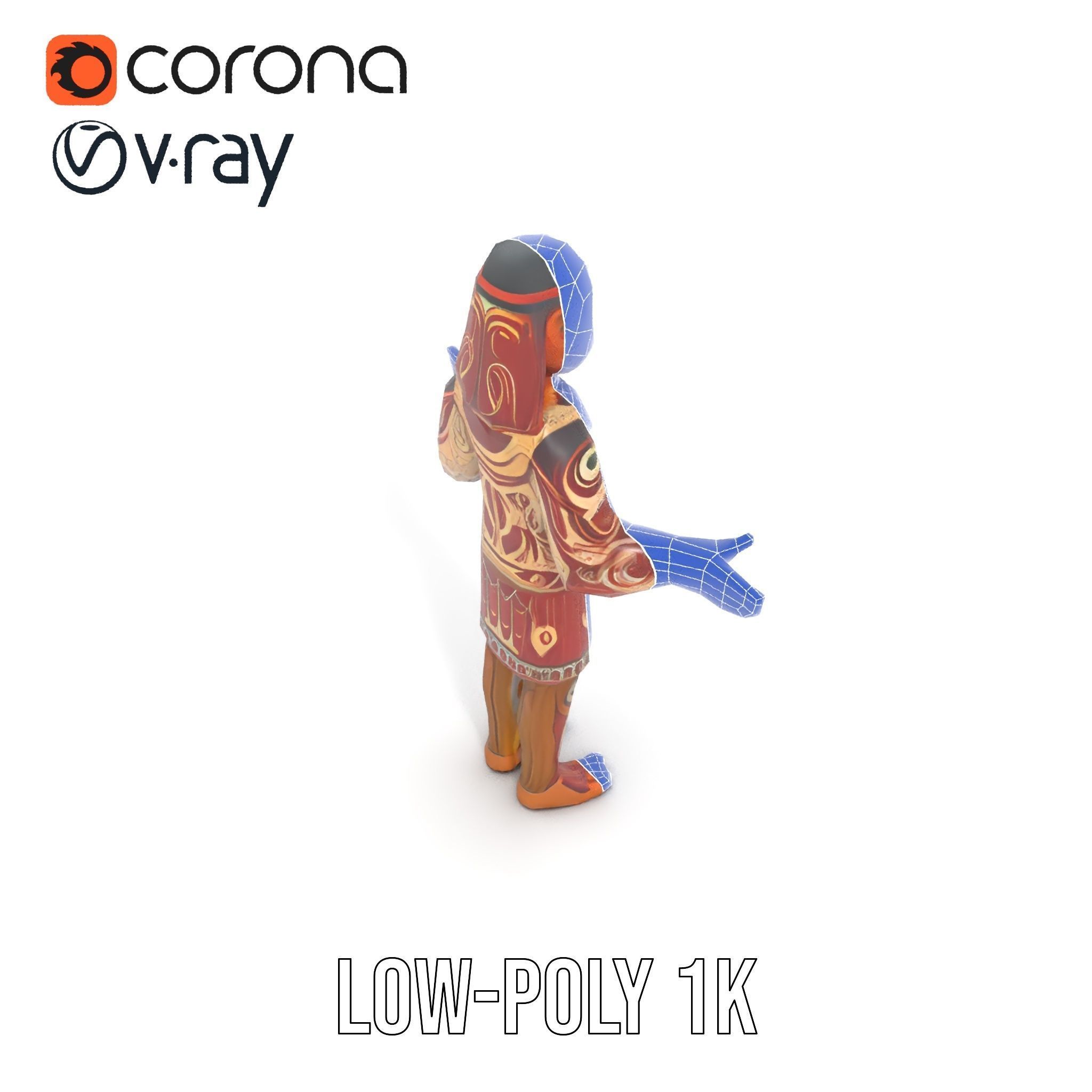 Ancient Tribal Warrior D Character Model Rigged and Animated Low-poly 3D model_15