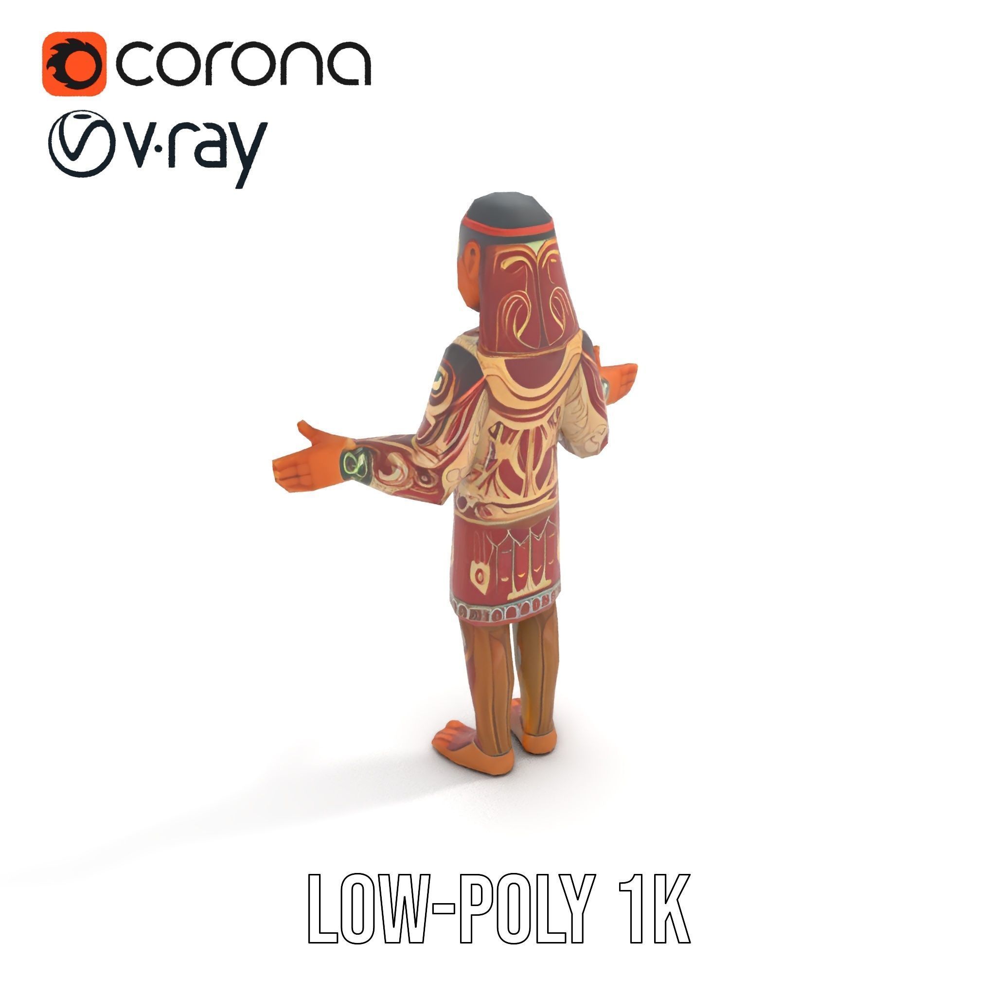 Ancient Tribal Warrior D Character Model Rigged and Animated Low-poly 3D model_8