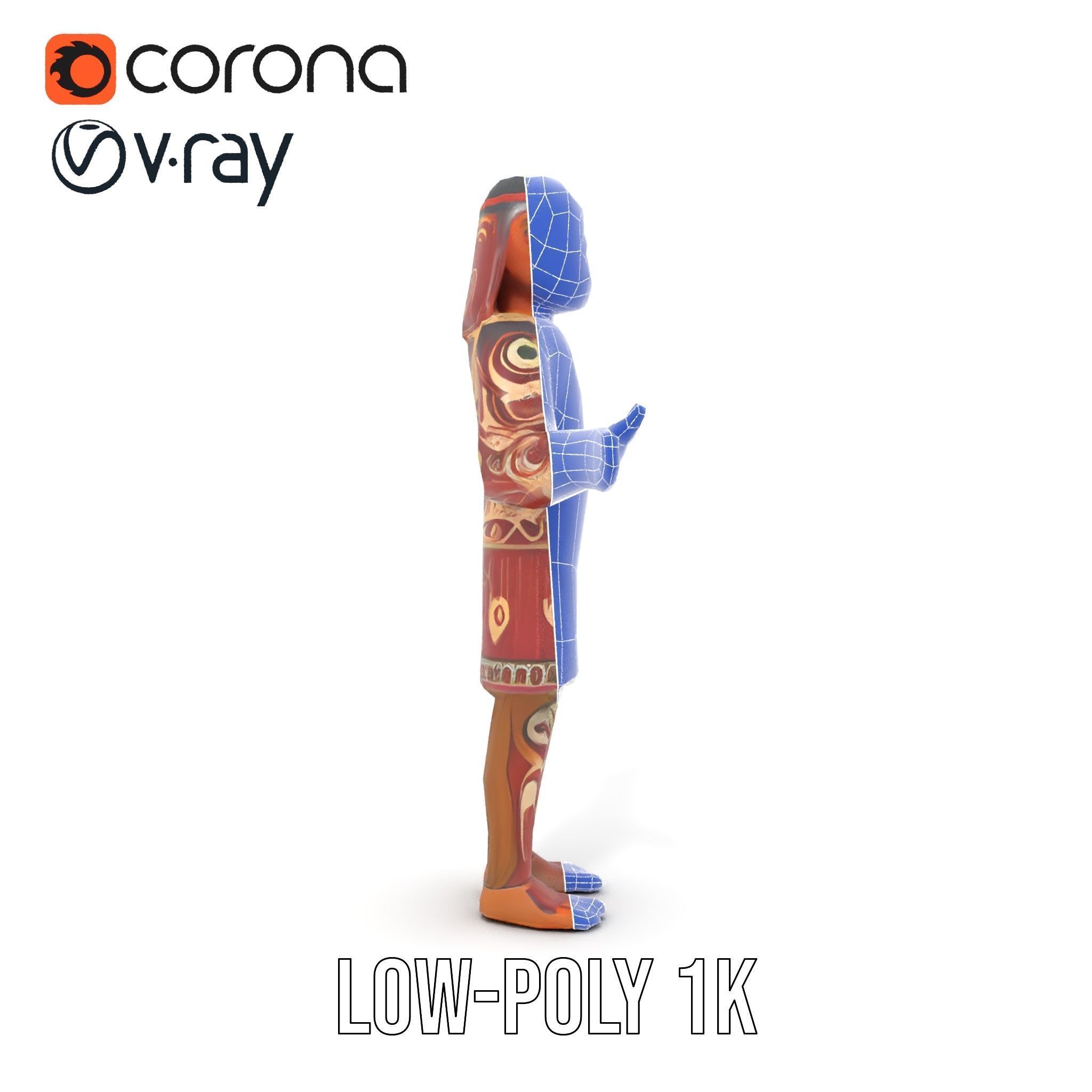 Ancient Tribal Warrior D Character Model Rigged and Animated Low-poly 3D model_13