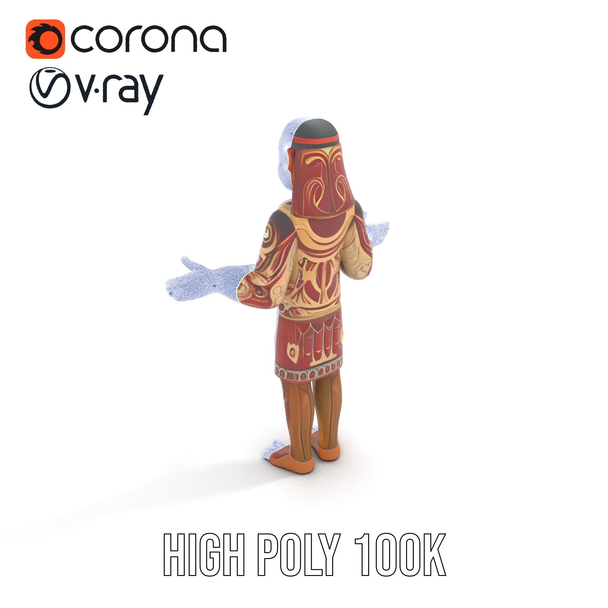 Ancient Tribal Warrior D Character Model Rigged and Animated Low-poly 3D model_31