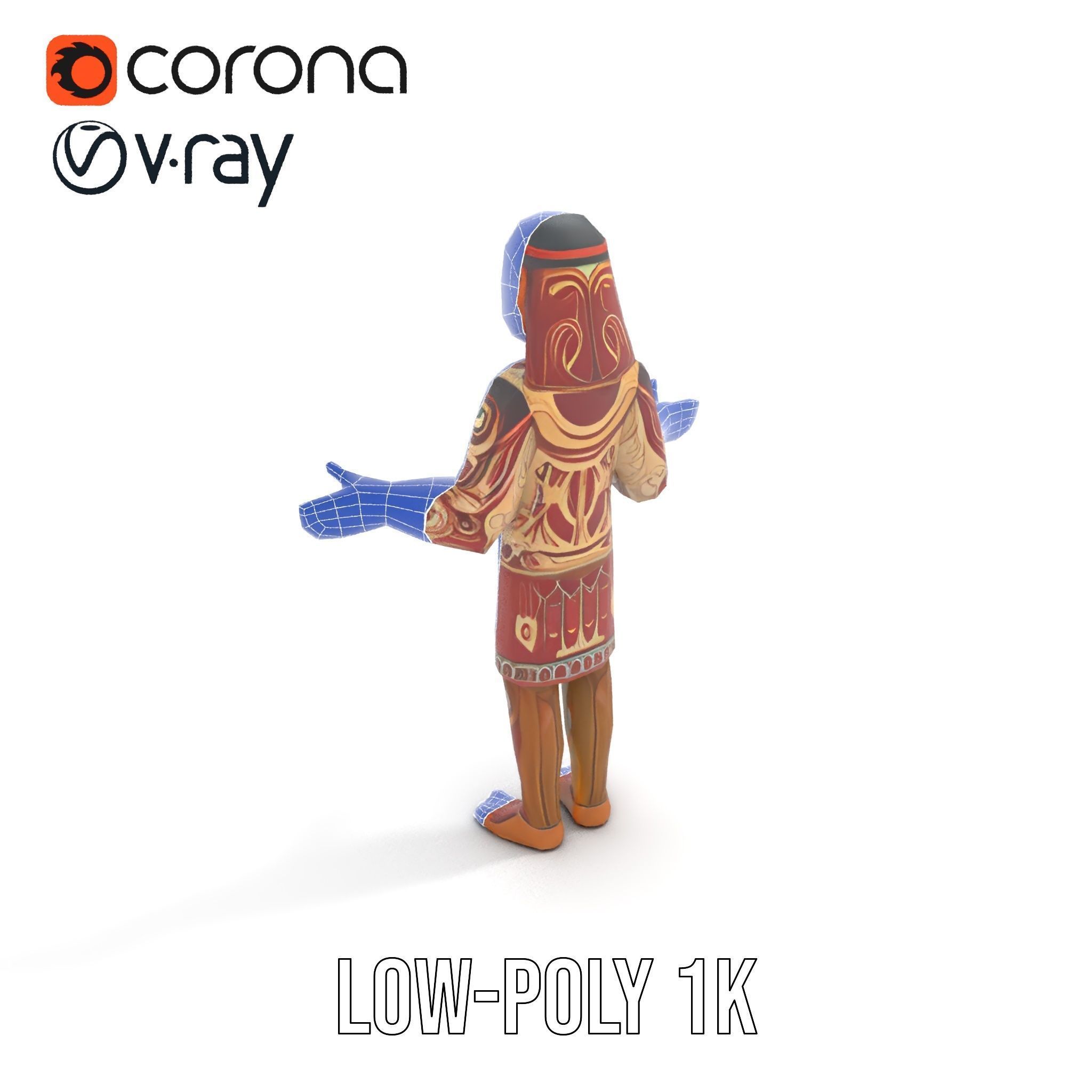 Ancient Tribal Warrior D Character Model Rigged and Animated Low-poly 3D model_27