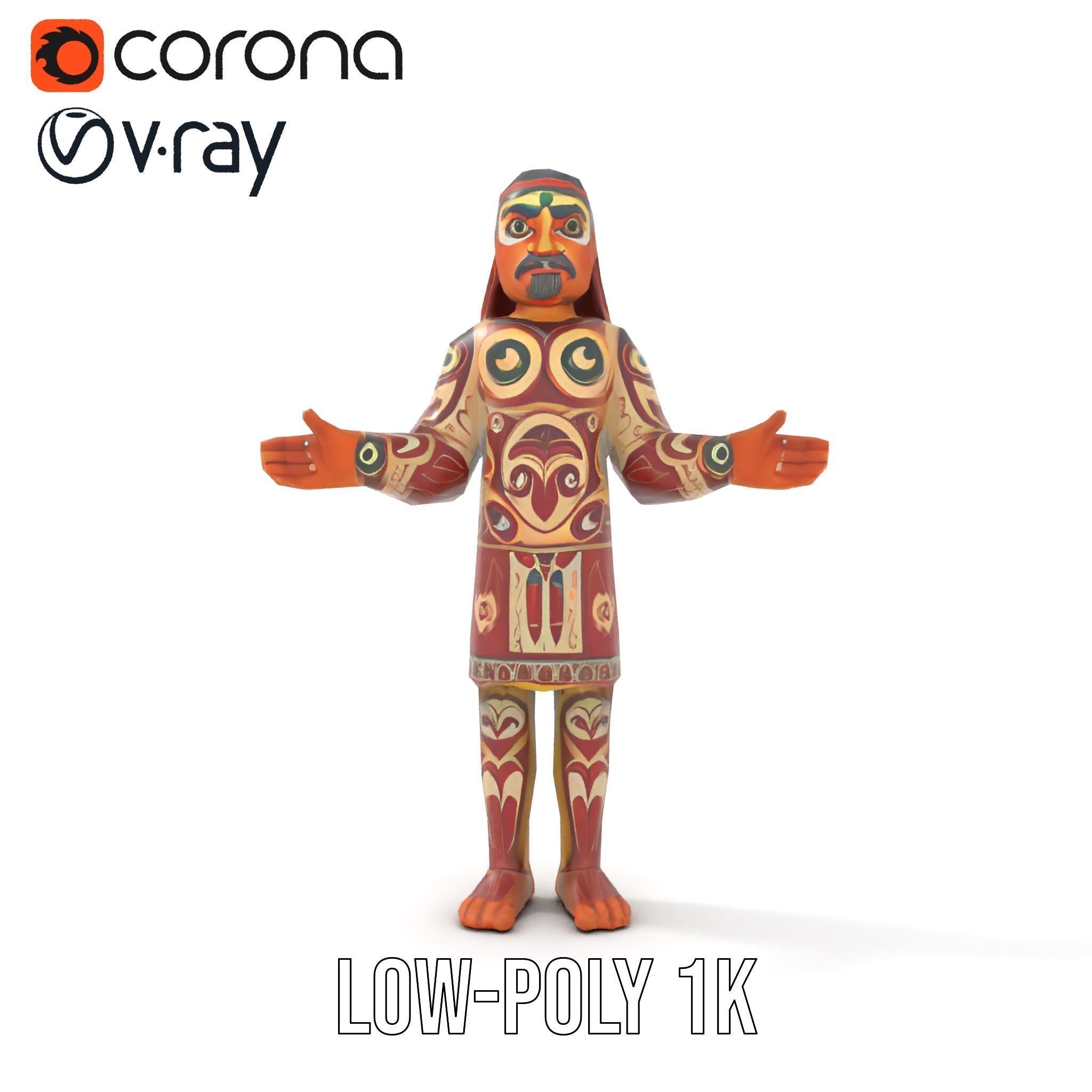 Ancient Tribal Warrior D Character Model Rigged and Animated Low-poly 3D model_11