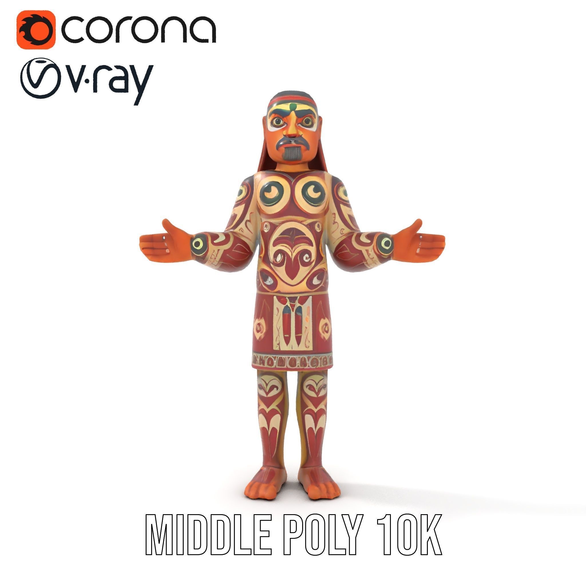 Ancient Tribal Warrior D Character Model Rigged and Animated Low-poly 3D model_23