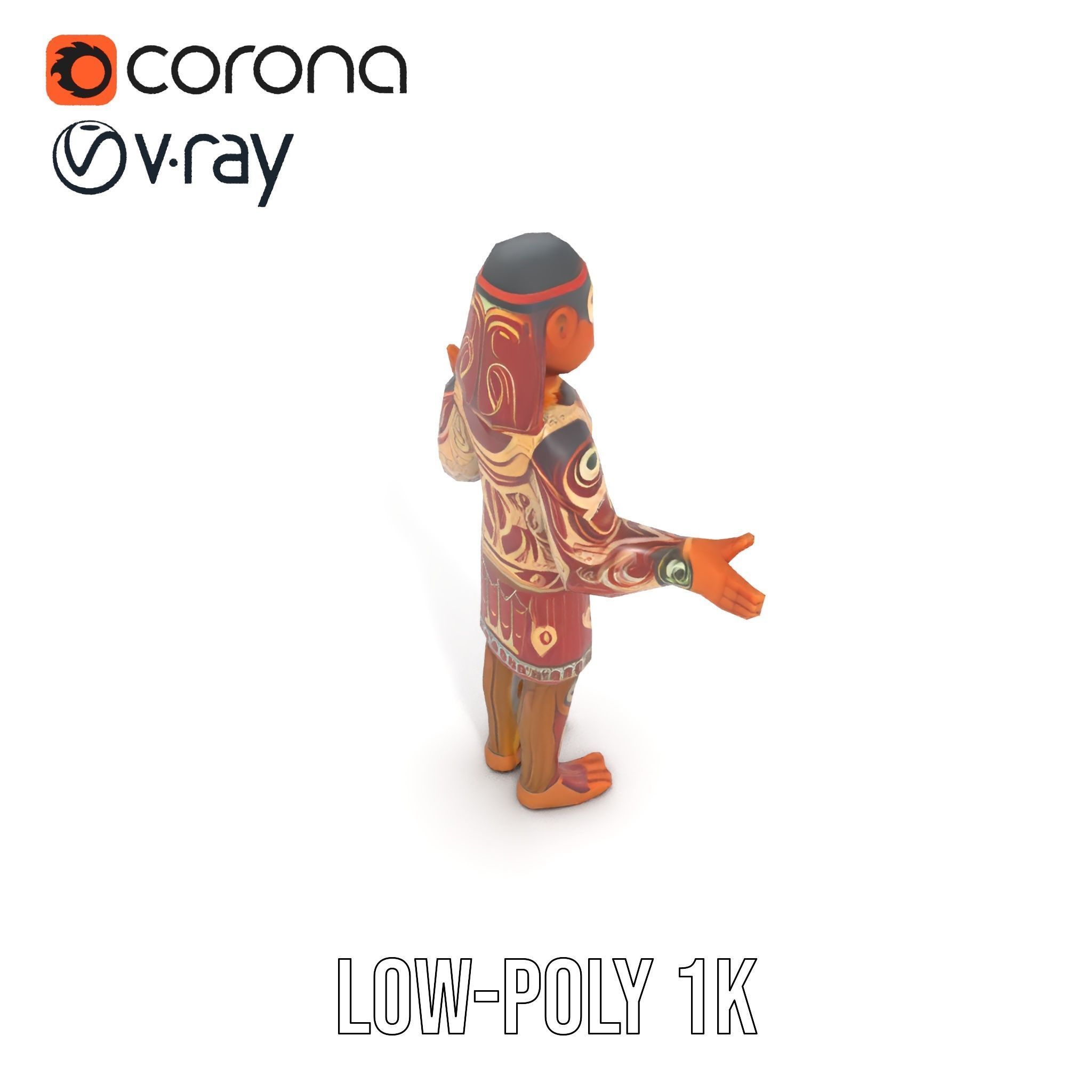 Ancient Tribal Warrior D Character Model Rigged and Animated Low-poly 3D model_21