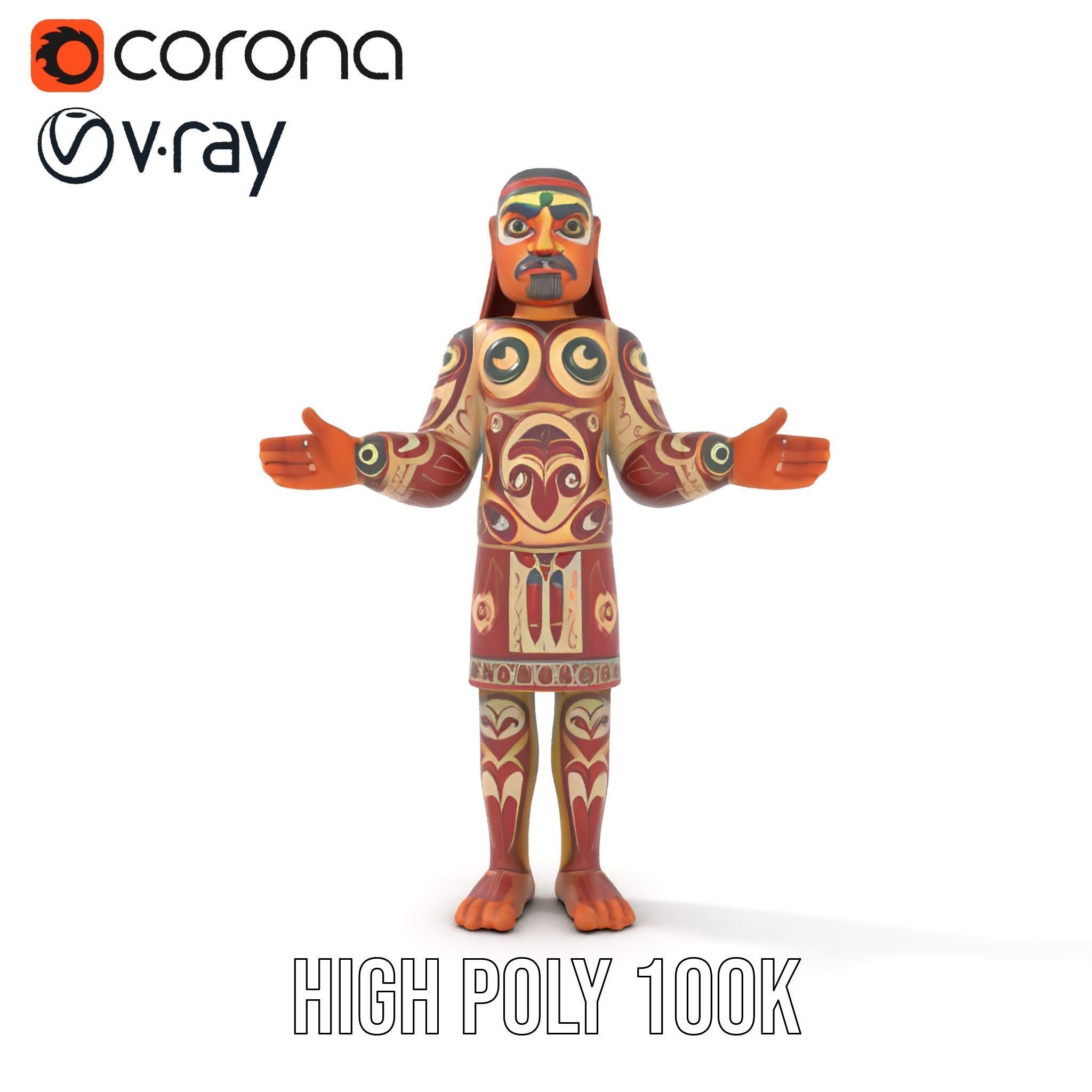 Ancient Tribal Warrior D Character Model Rigged and Animated Low-poly 3D model_16