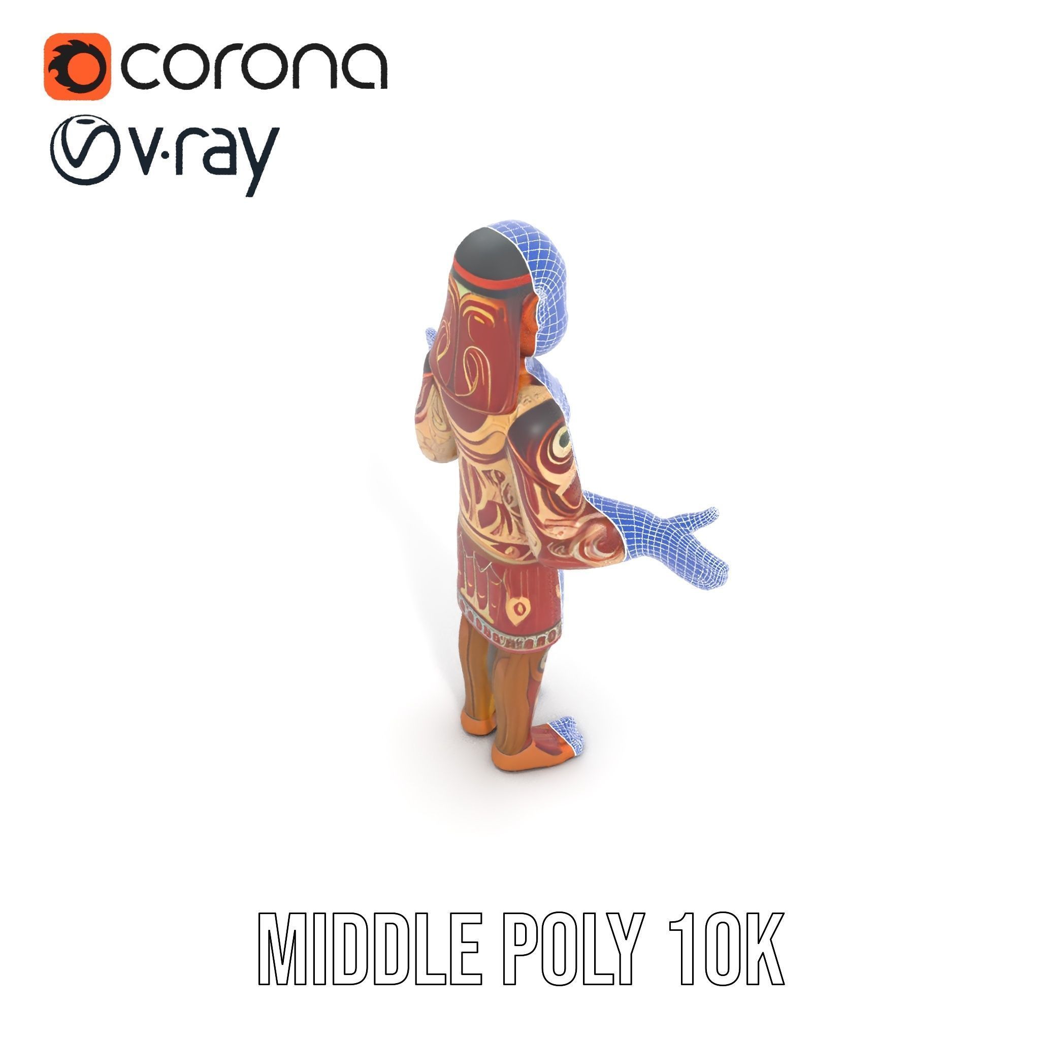 Ancient Tribal Warrior D Character Model Rigged and Animated Low-poly 3D model_26