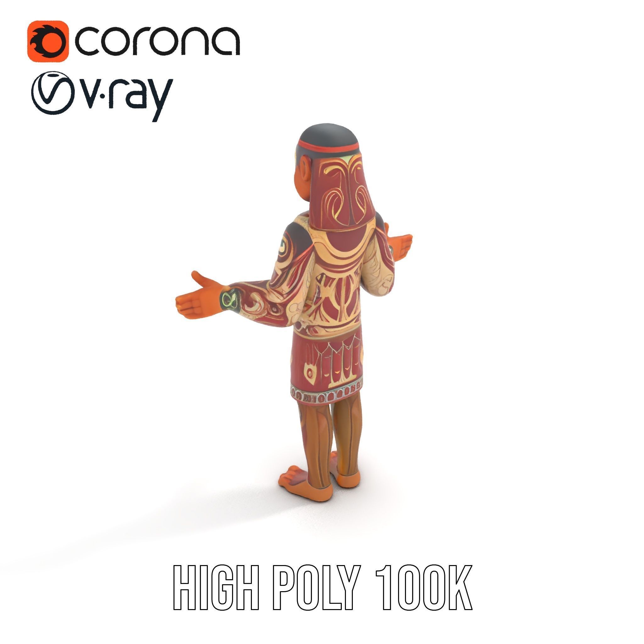 Ancient Tribal Warrior D Character Model Rigged and Animated Low-poly 3D model_9