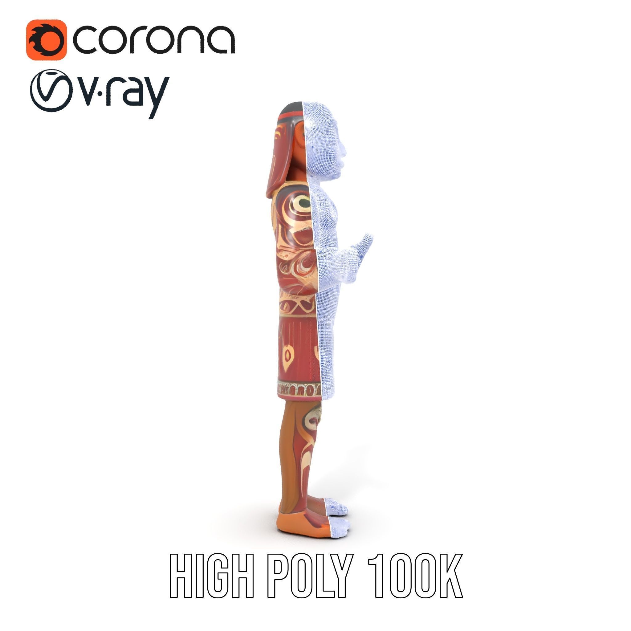 Ancient Tribal Warrior D Character Model Rigged and Animated Low-poly 3D model_28