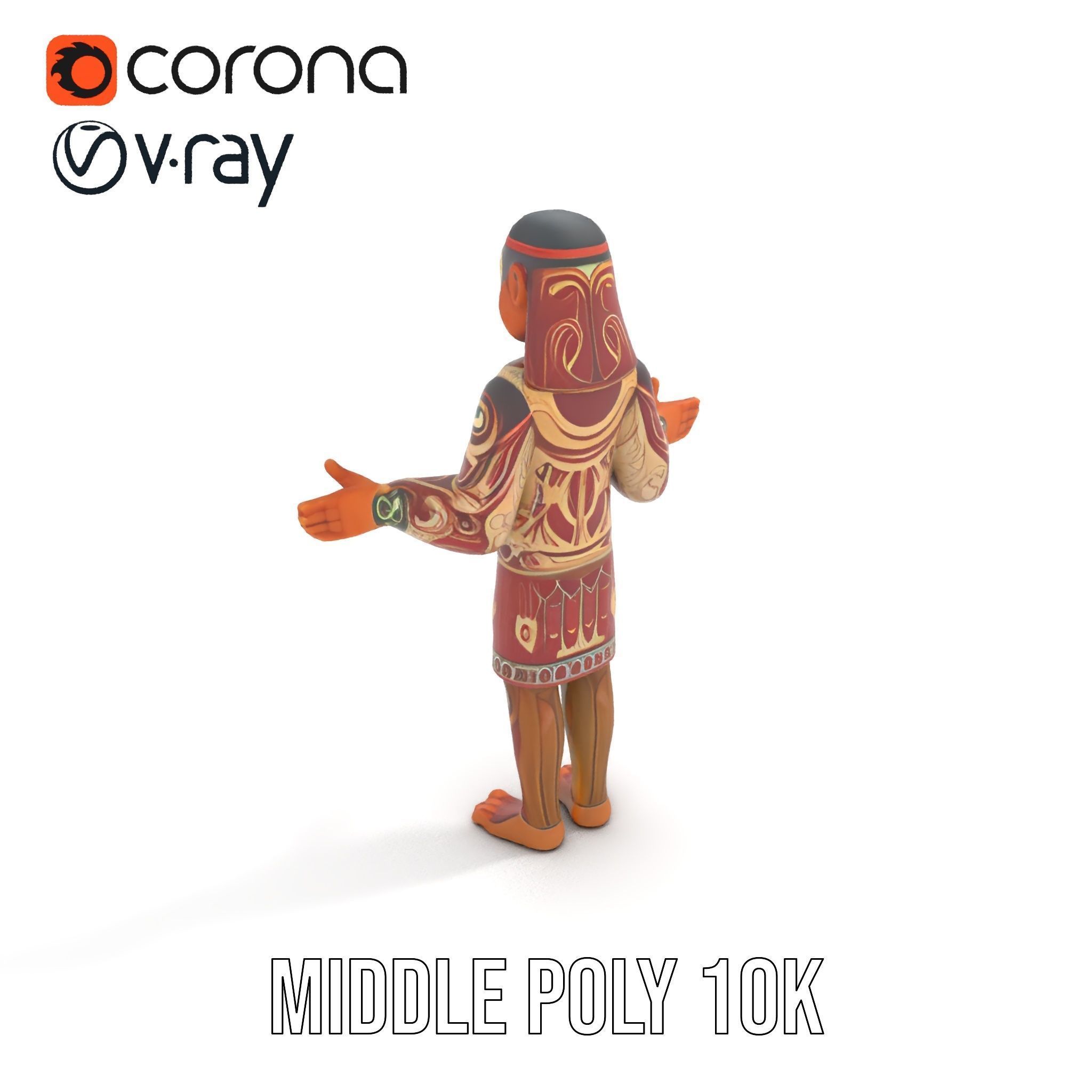 Ancient Tribal Warrior D Character Model Rigged and Animated Low-poly 3D model_17