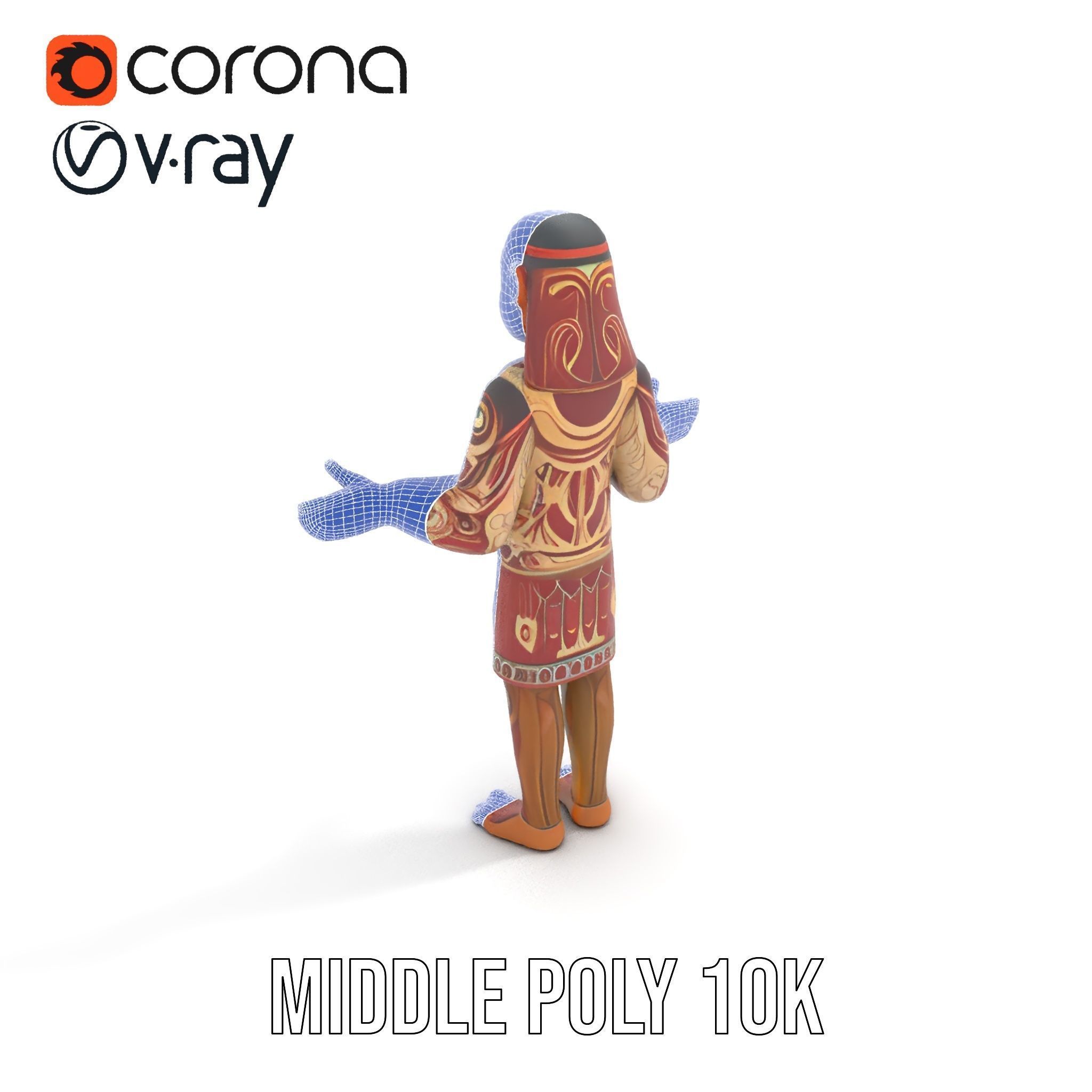 Ancient Tribal Warrior D Character Model Rigged and Animated Low-poly 3D model_34