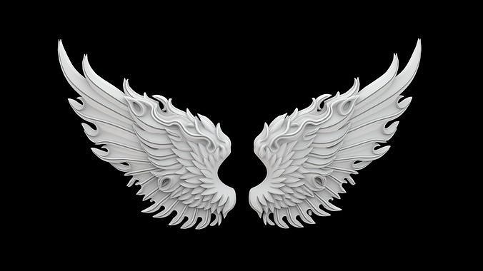 Fiery Angel Wings Flame Touched Feather 3D print model