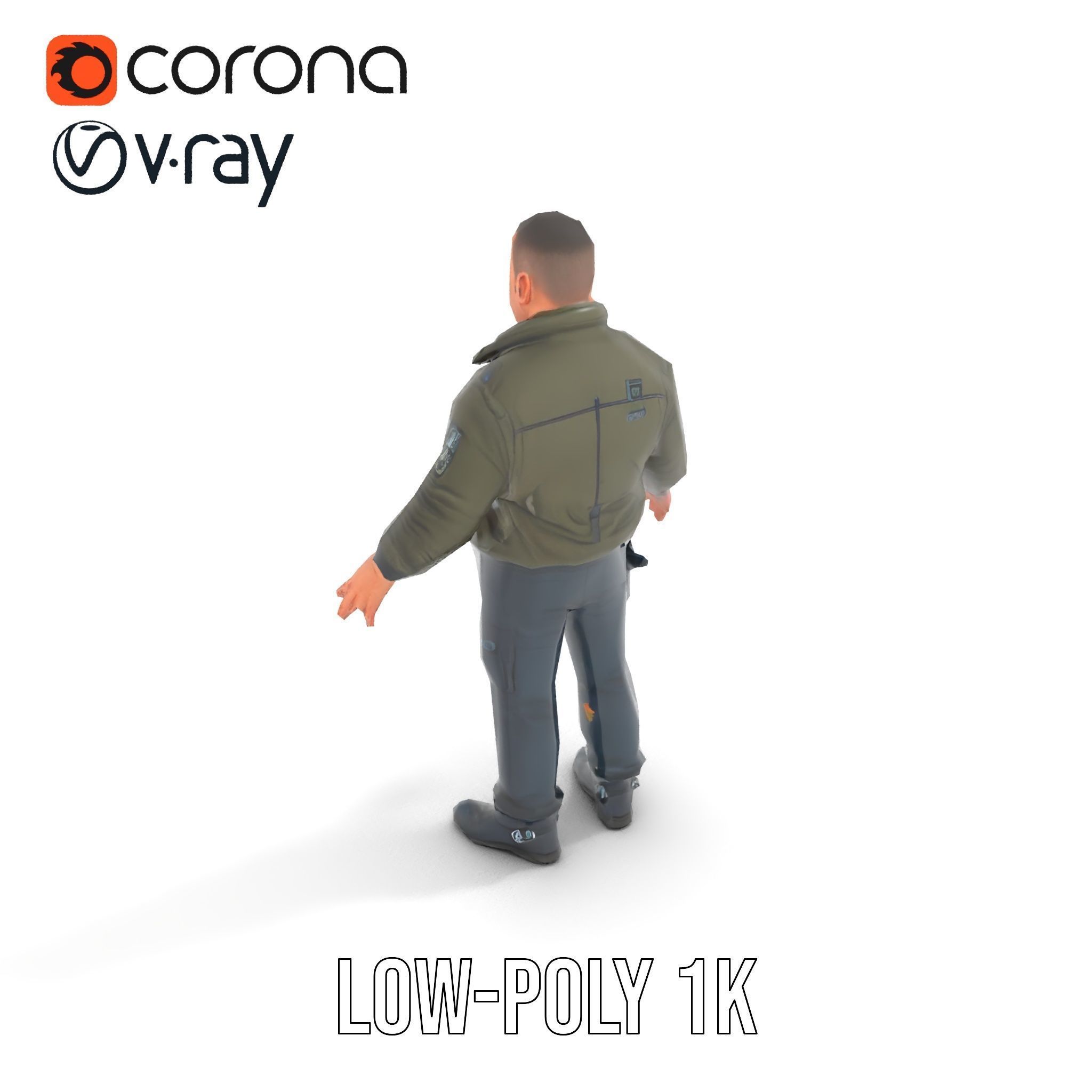 Military Operative Rigged and Animated D Character Model Low-poly 3D model_11