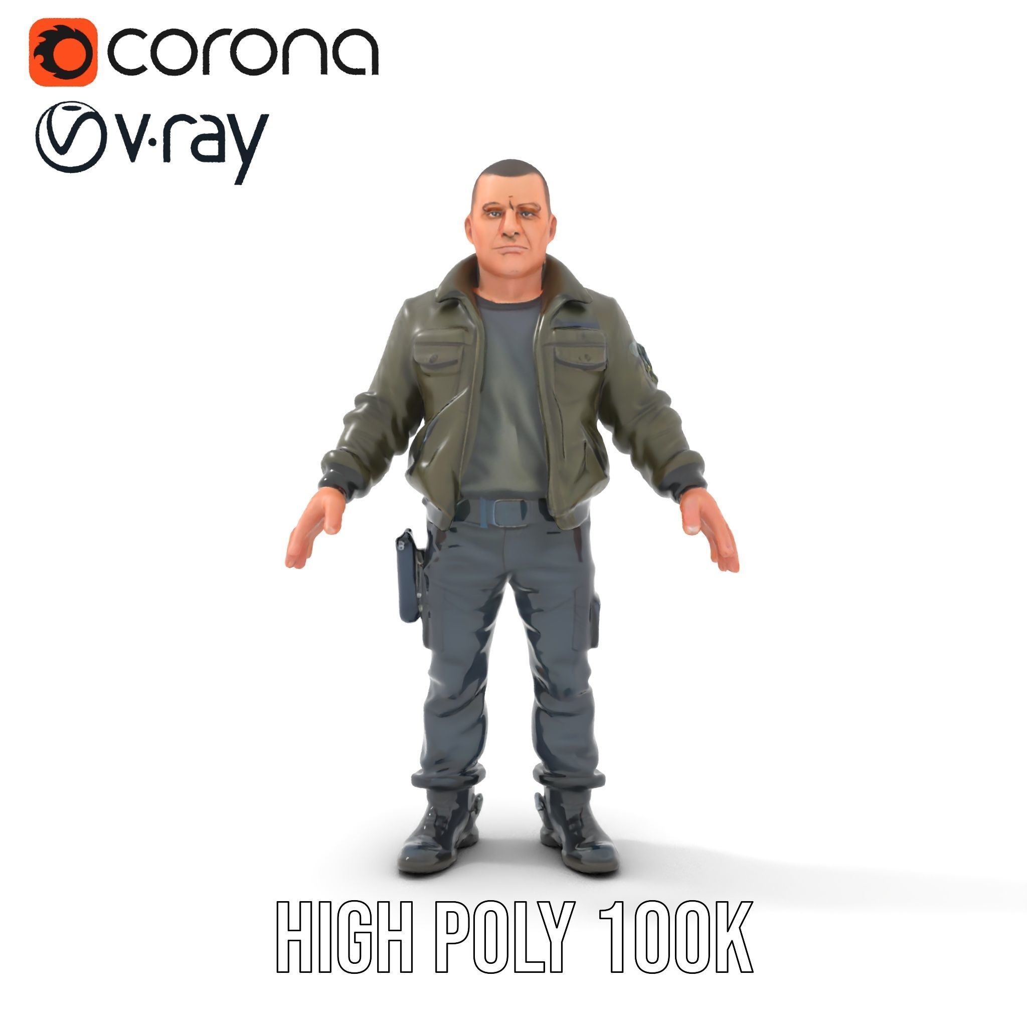 Military Operative Rigged and Animated D Character Model Low-poly 3D model_17
