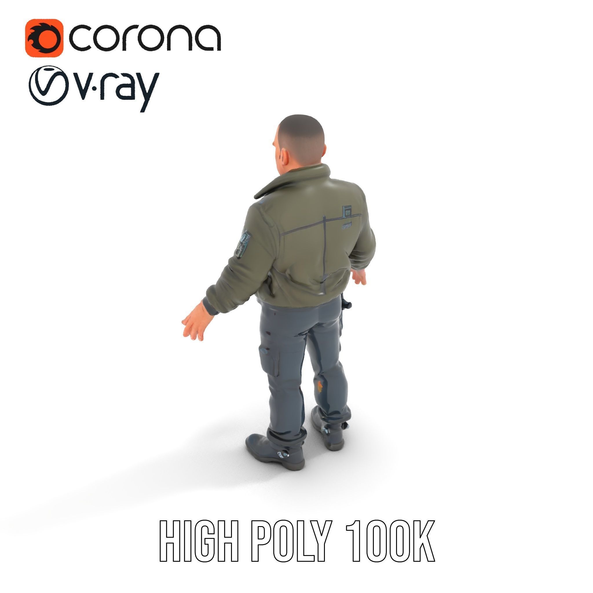 Military Operative Rigged and Animated D Character Model Low-poly 3D model_9