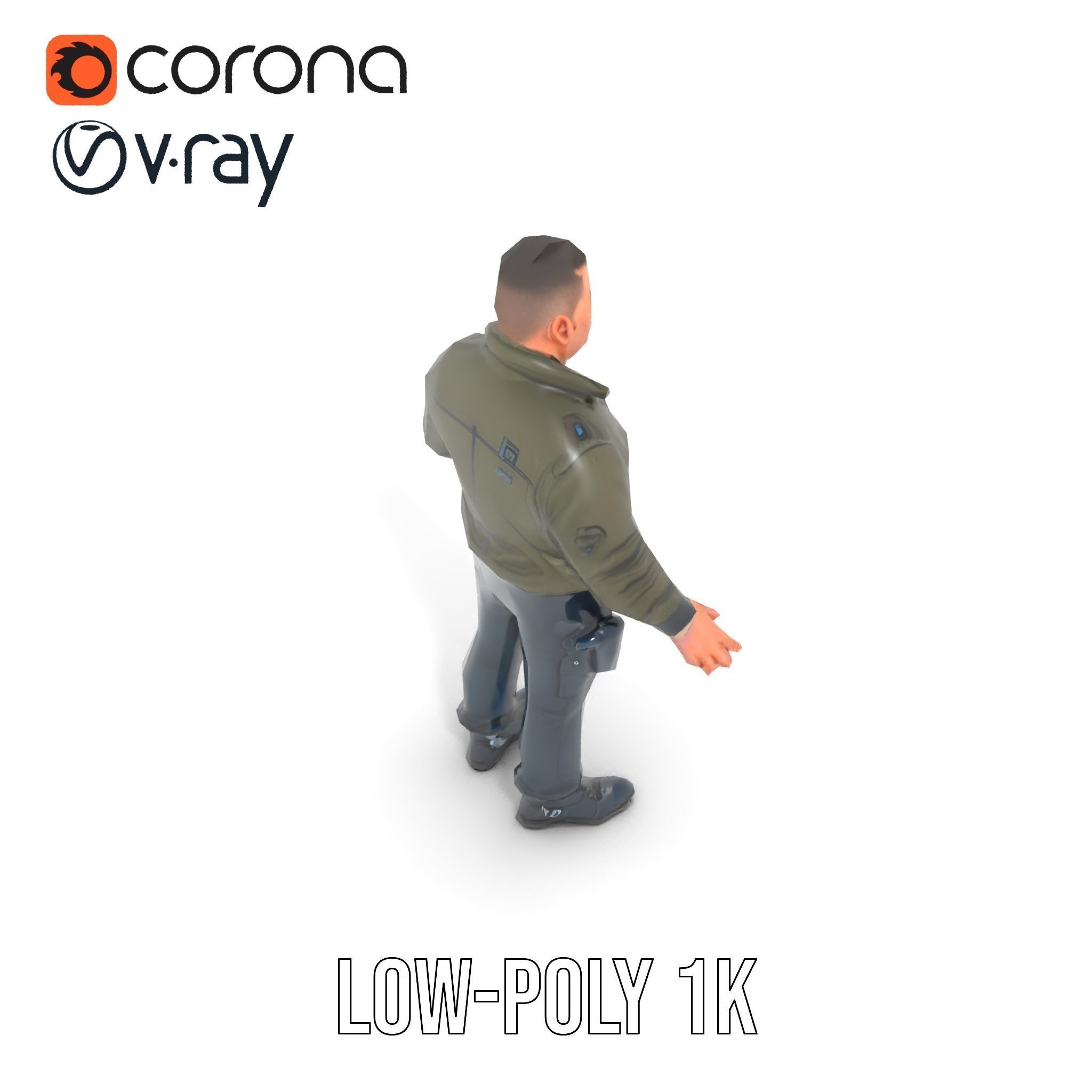 Military Operative Rigged and Animated D Character Model Low-poly 3D model_7