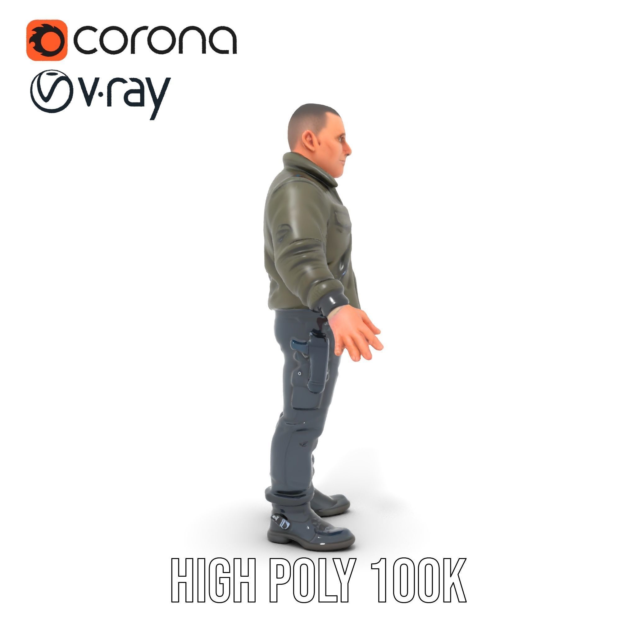 Military Operative Rigged and Animated D Character Model Low-poly 3D model_22