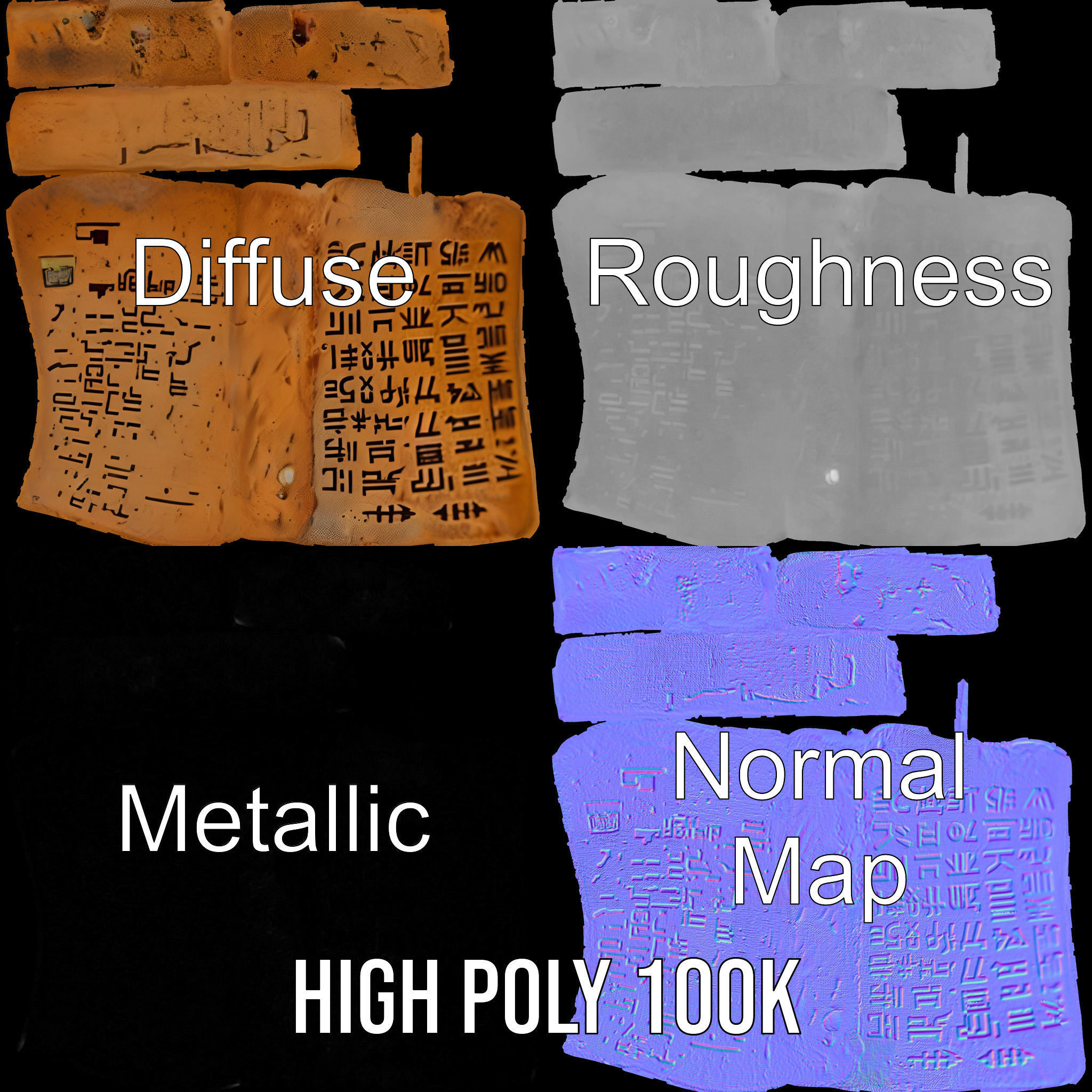 Ancient Clay Tablet Model Pack with Engravings Low-poly 3D model_3