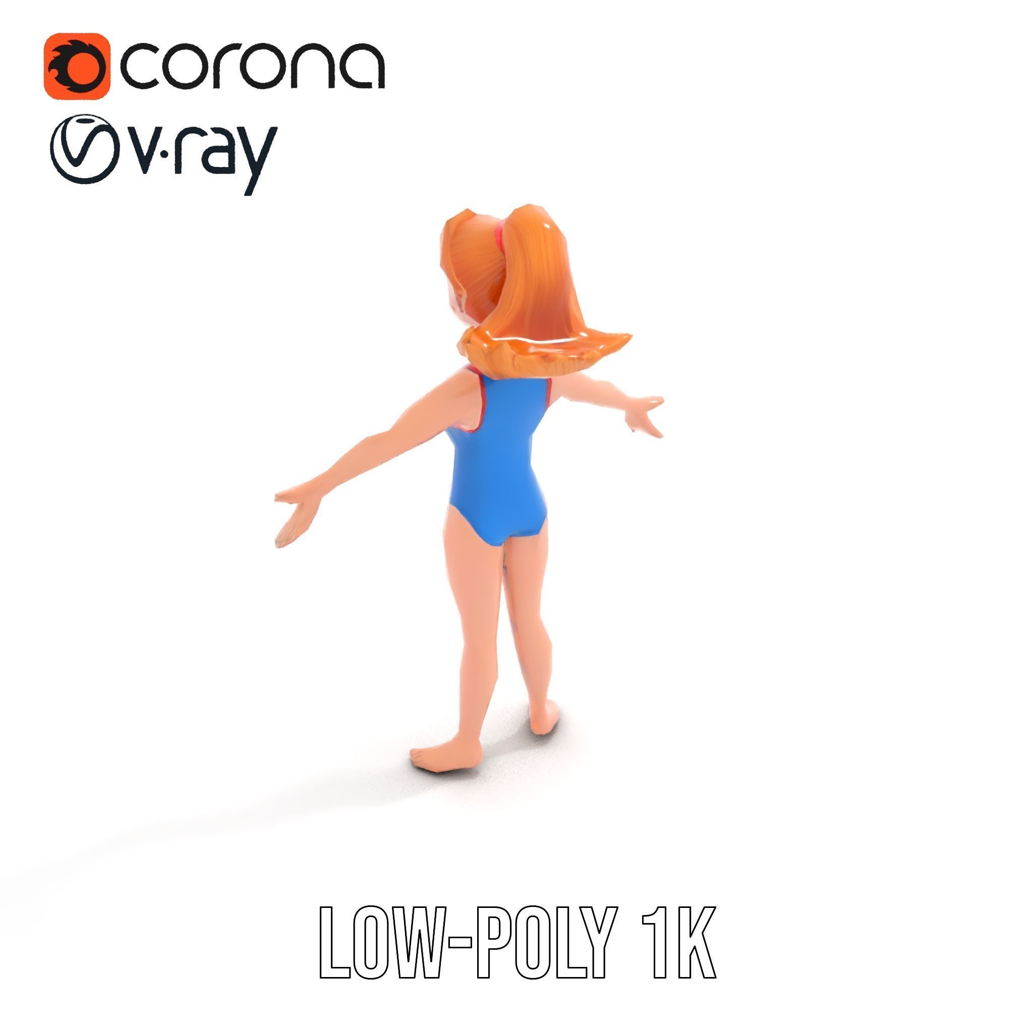 Animated Rigged D Cheerleader Character Model Low-poly 3D model_8