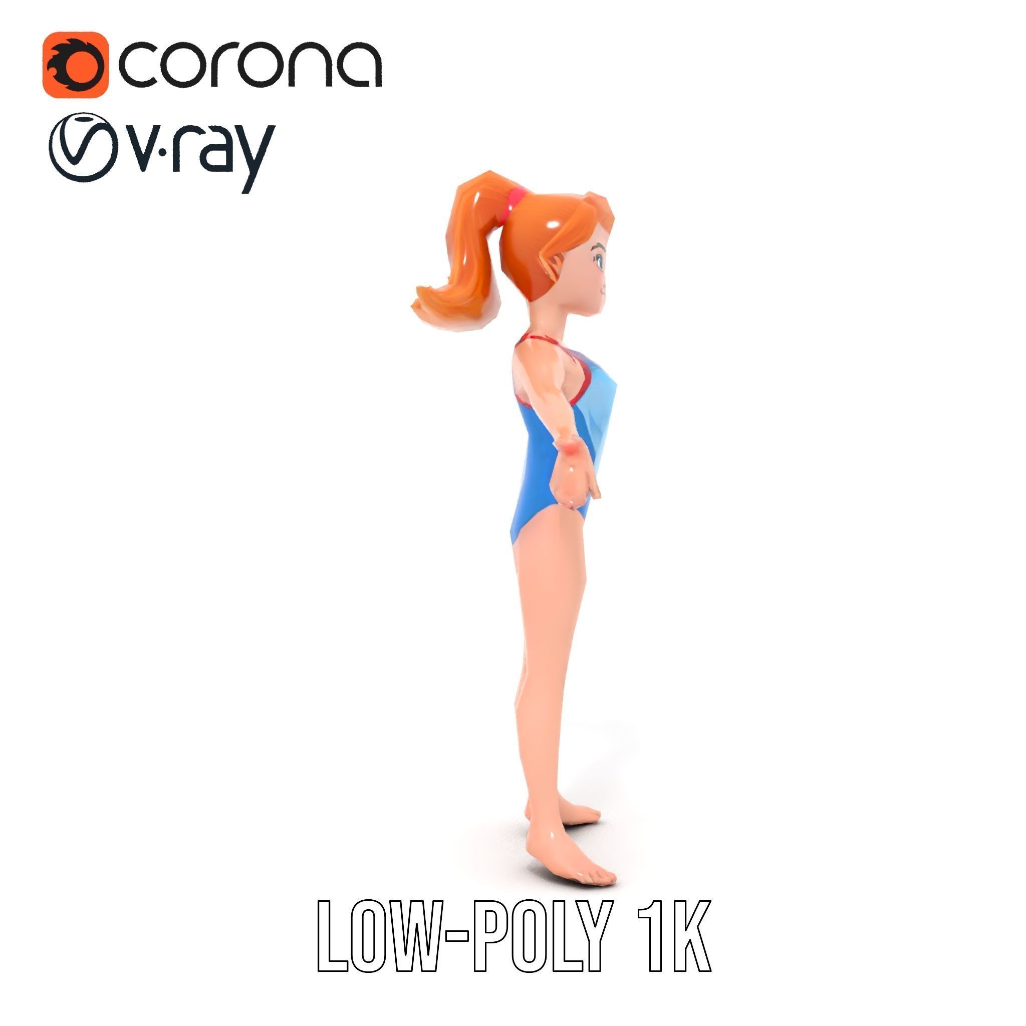 Animated Rigged D Cheerleader Character Model Low-poly 3D model_10
