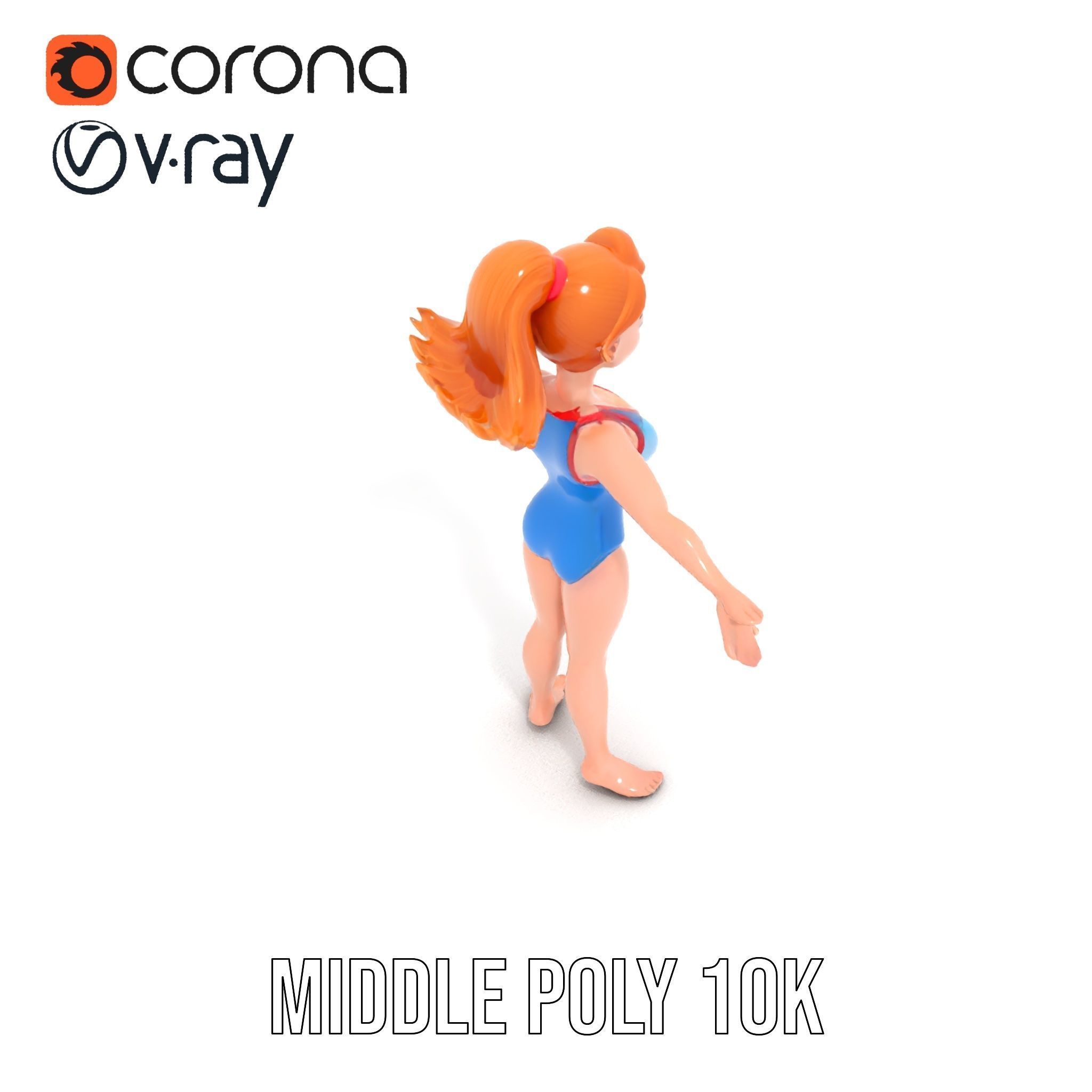 Animated Rigged D Cheerleader Character Model Low-poly 3D model_26