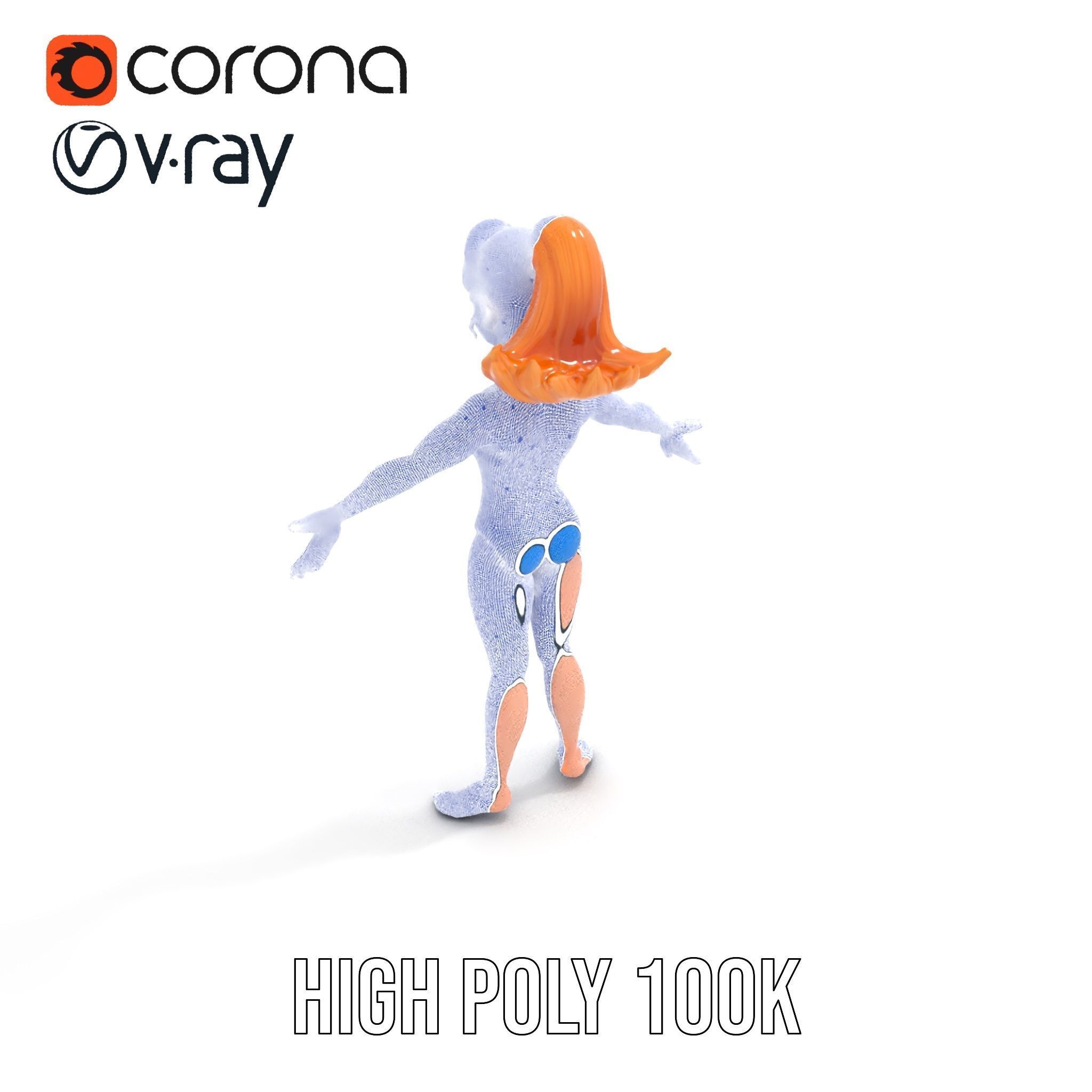 Animated Rigged D Cheerleader Character Model Low-poly 3D model_25