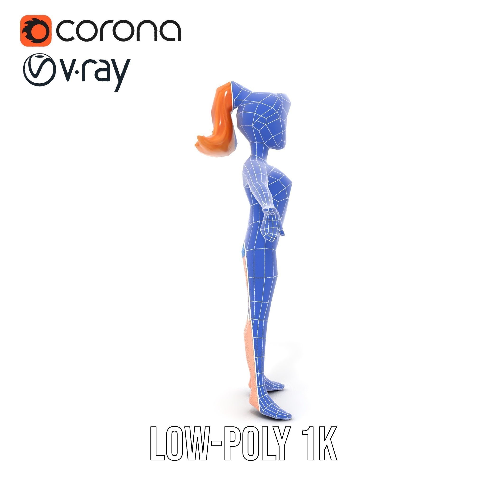 Animated Rigged D Cheerleader Character Model Low-poly 3D model_22