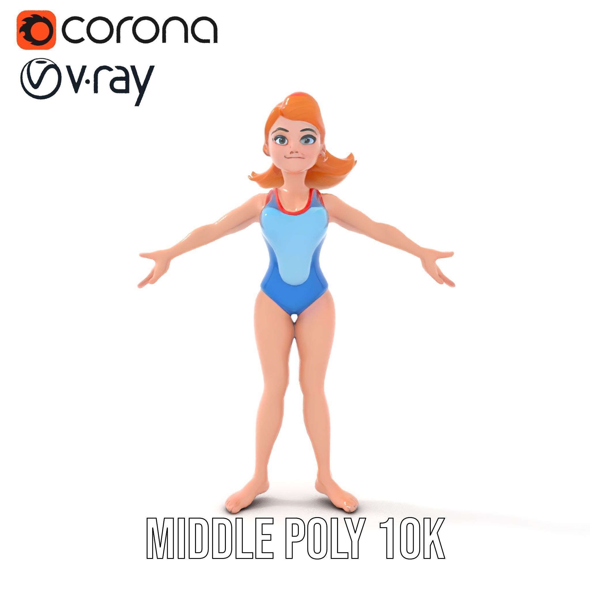 Animated Rigged D Cheerleader Character Model Low-poly 3D model_18