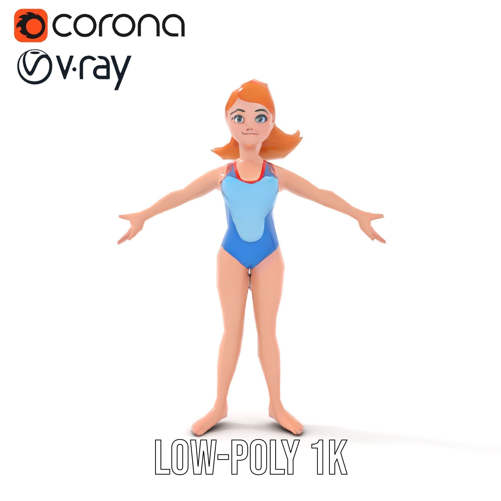 Animated Rigged D Cheerleader Character Model Low-poly 3D model_19