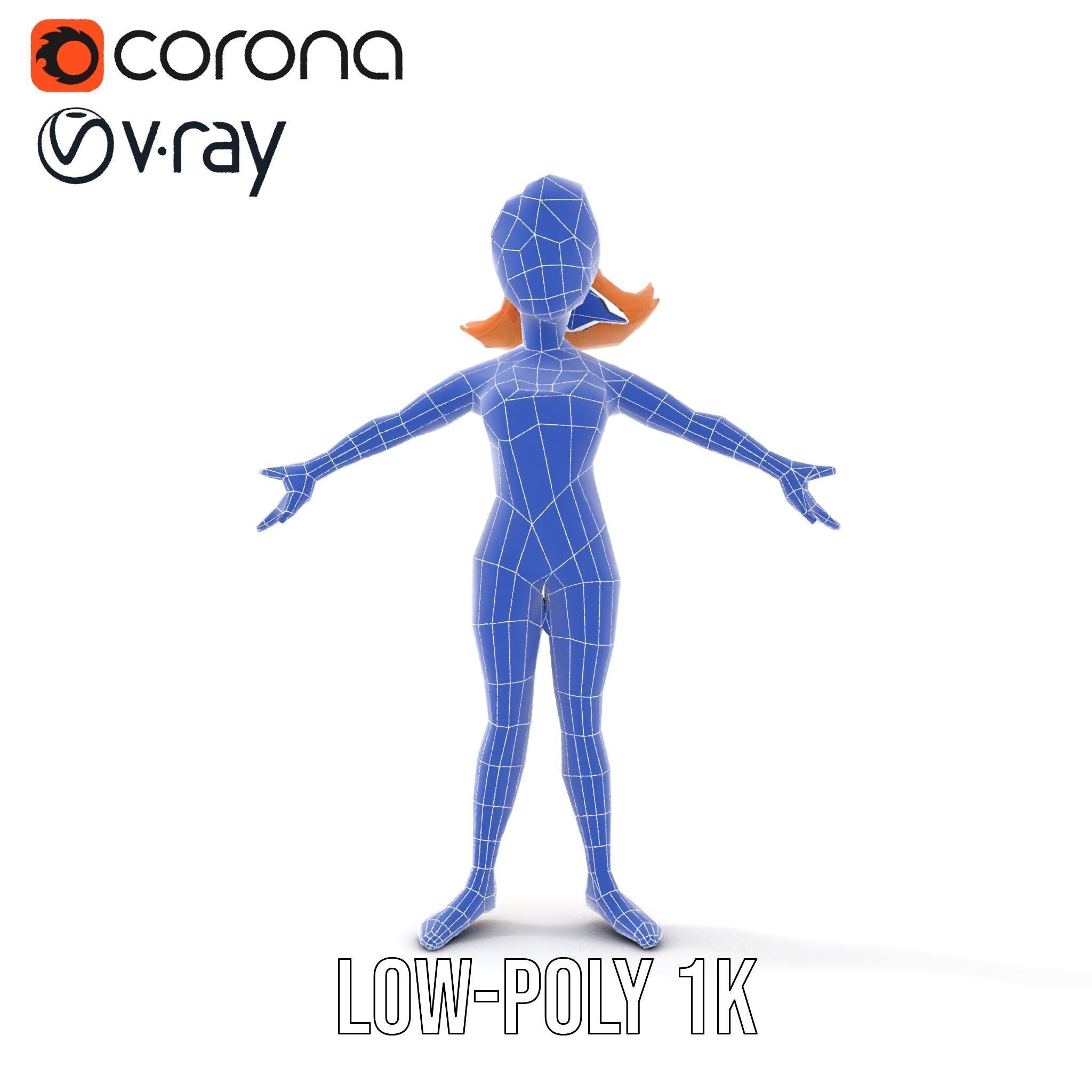 Animated Rigged D Cheerleader Character Model Low-poly 3D model_24